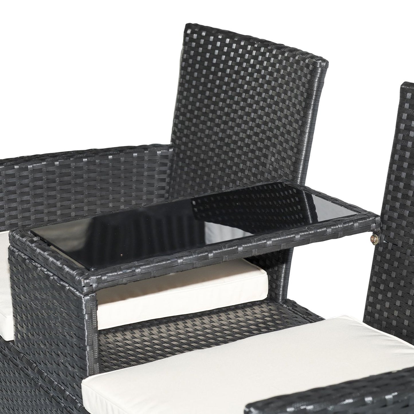 Garden sofa 2-seater polyrattan with table, black
