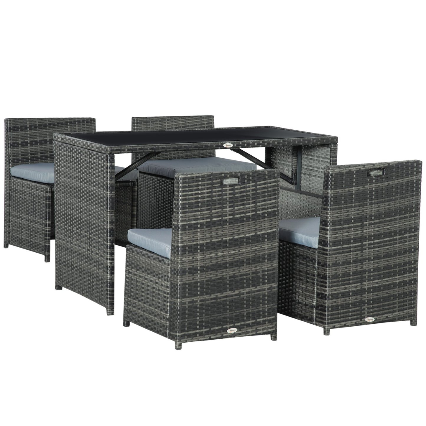 Polyrattan outdoor dining set for 4, Steel frame, Grey
