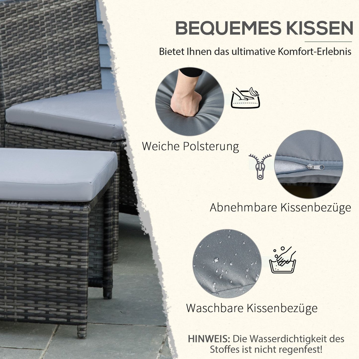 Polyrattan outdoor dining set for 4, Steel frame, Grey