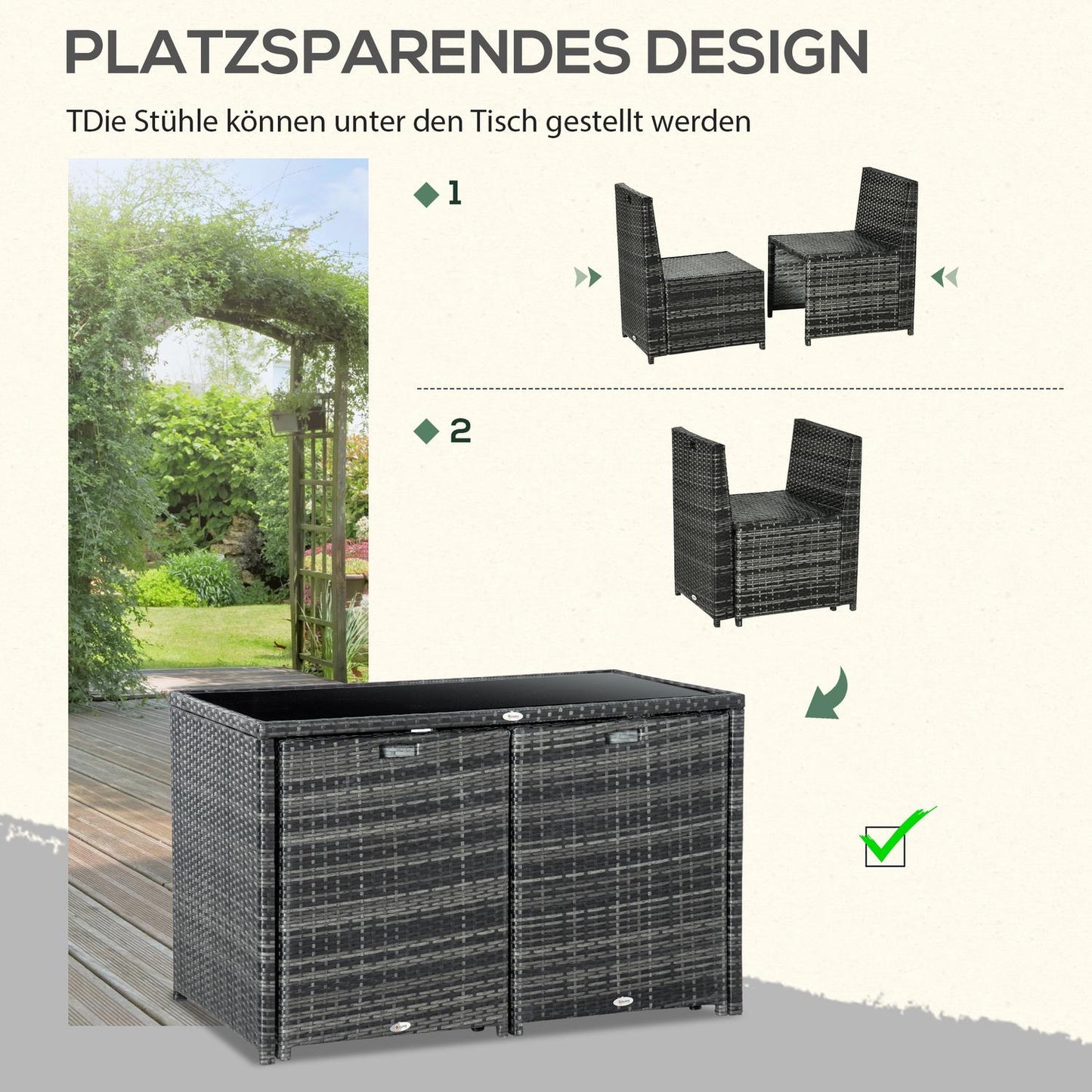 Polyrattan outdoor dining set for 4, Steel frame, Grey