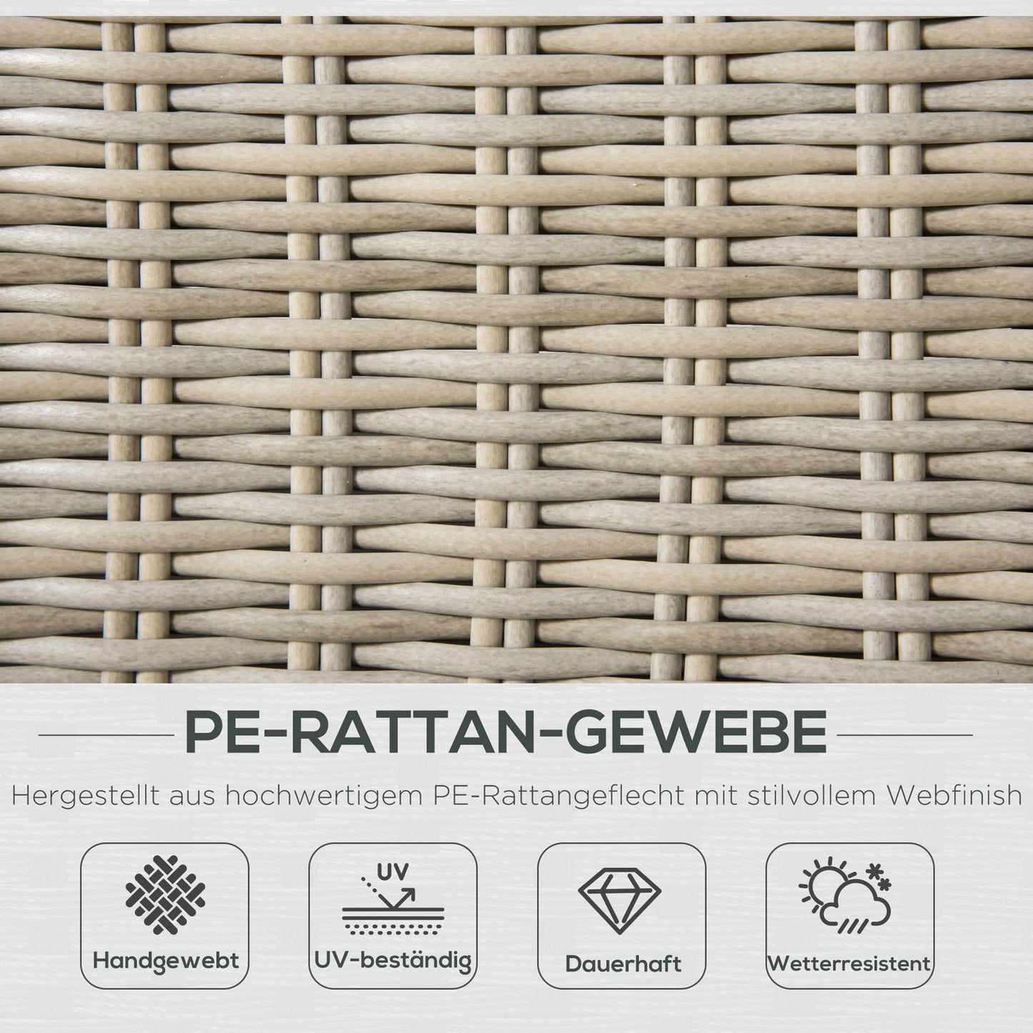 Garden lounge set in poly rattan for 4 with cushions, Khaki Beige