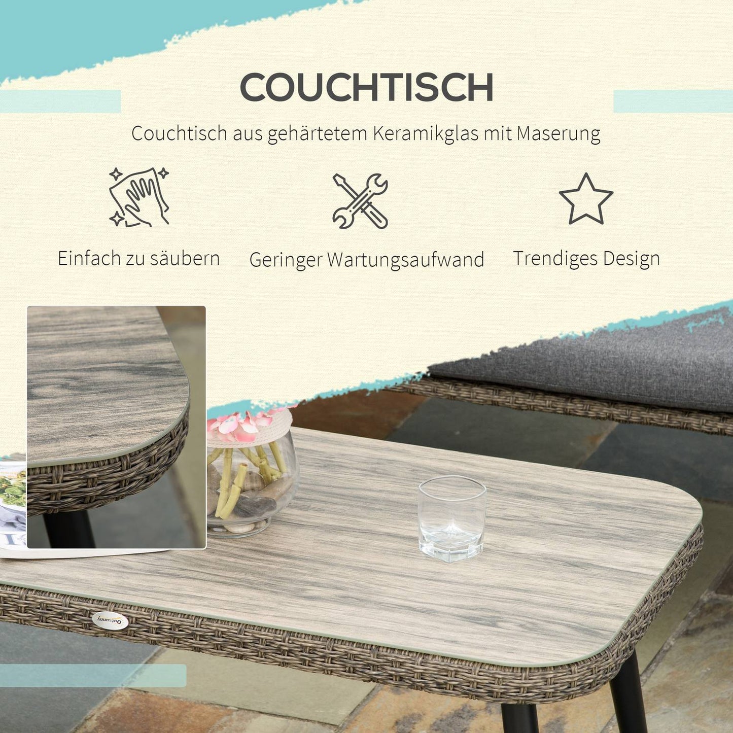 Poly rattan garden furniture with cushions for 4 - Brown/Grey