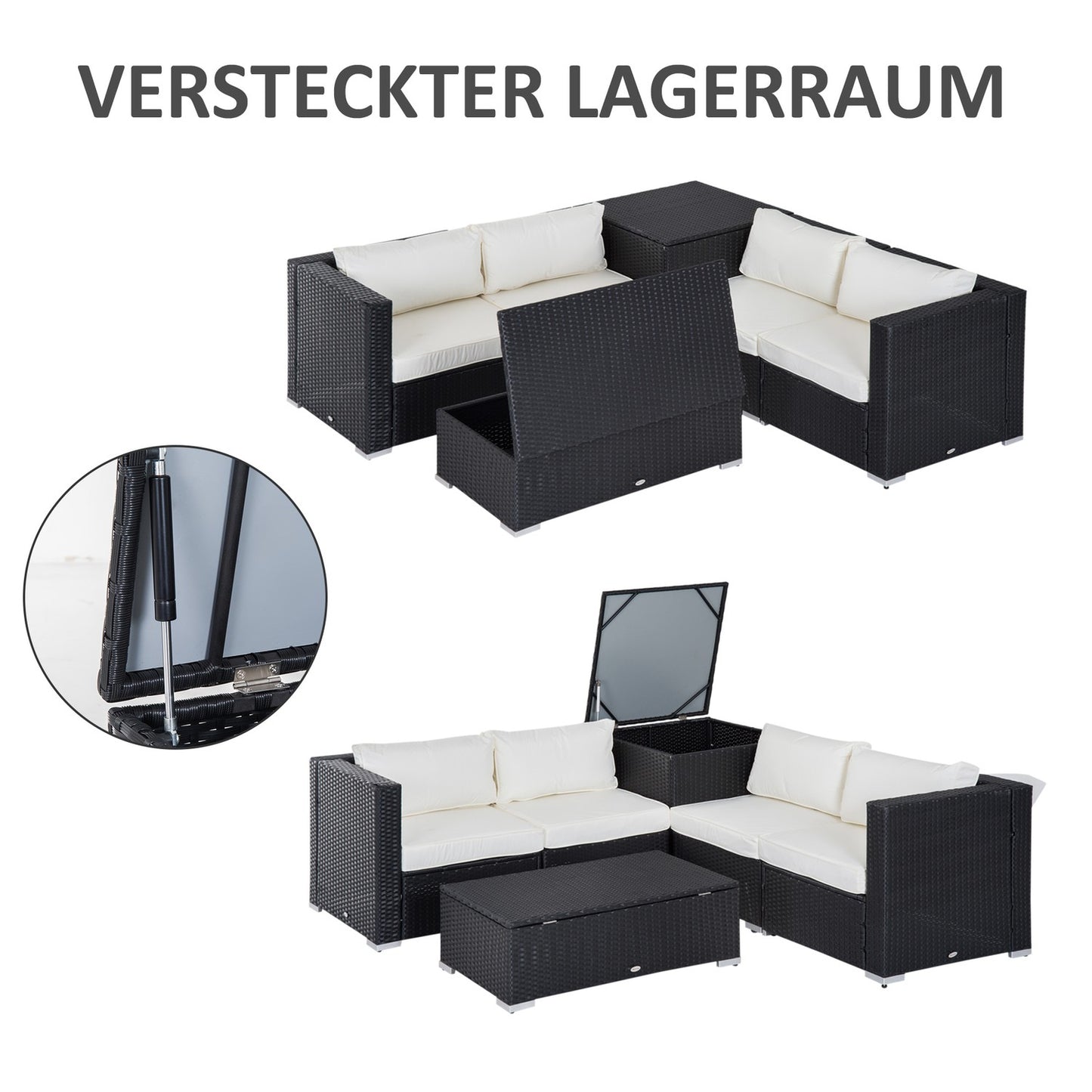 Poly rattan garden furniture for 4 with storage table