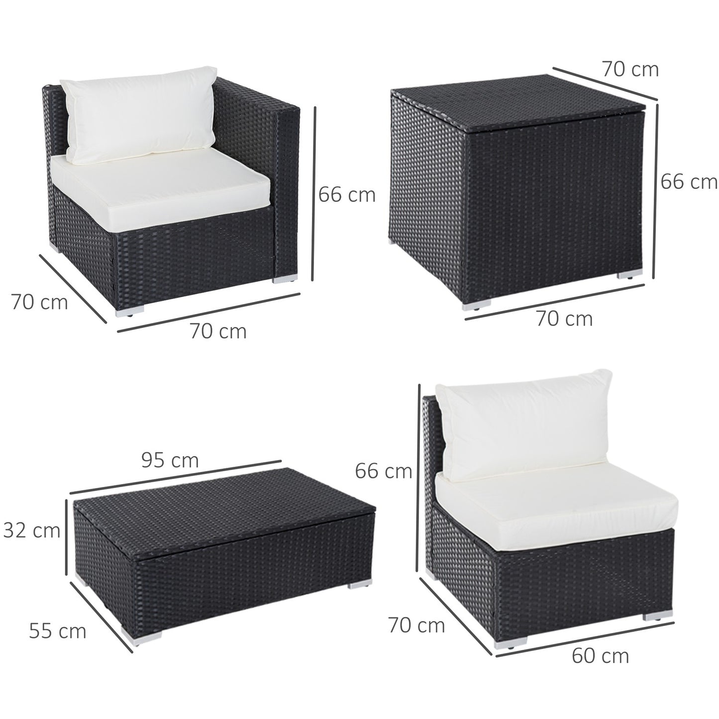 Poly rattan garden furniture for 4 with storage table