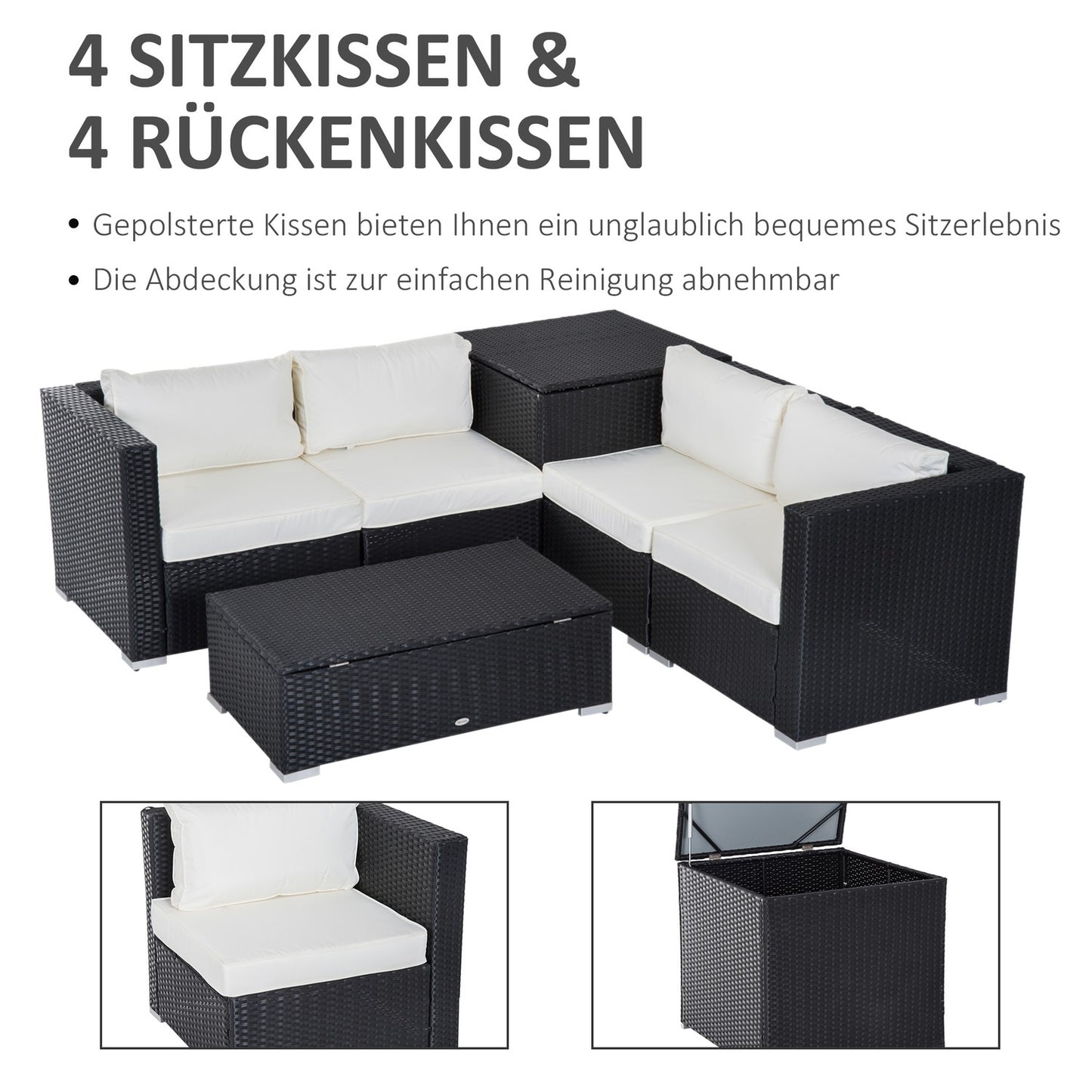 Poly rattan garden furniture for 4 with storage table