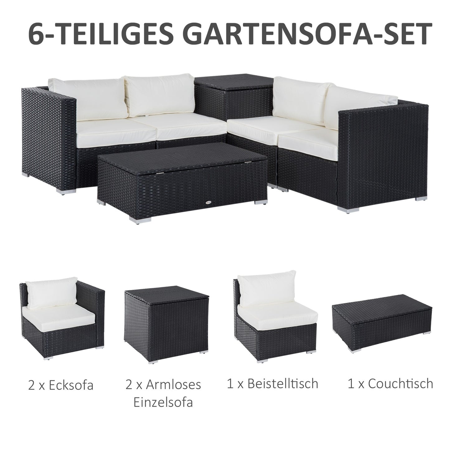 Poly rattan garden furniture for 4 with storage table