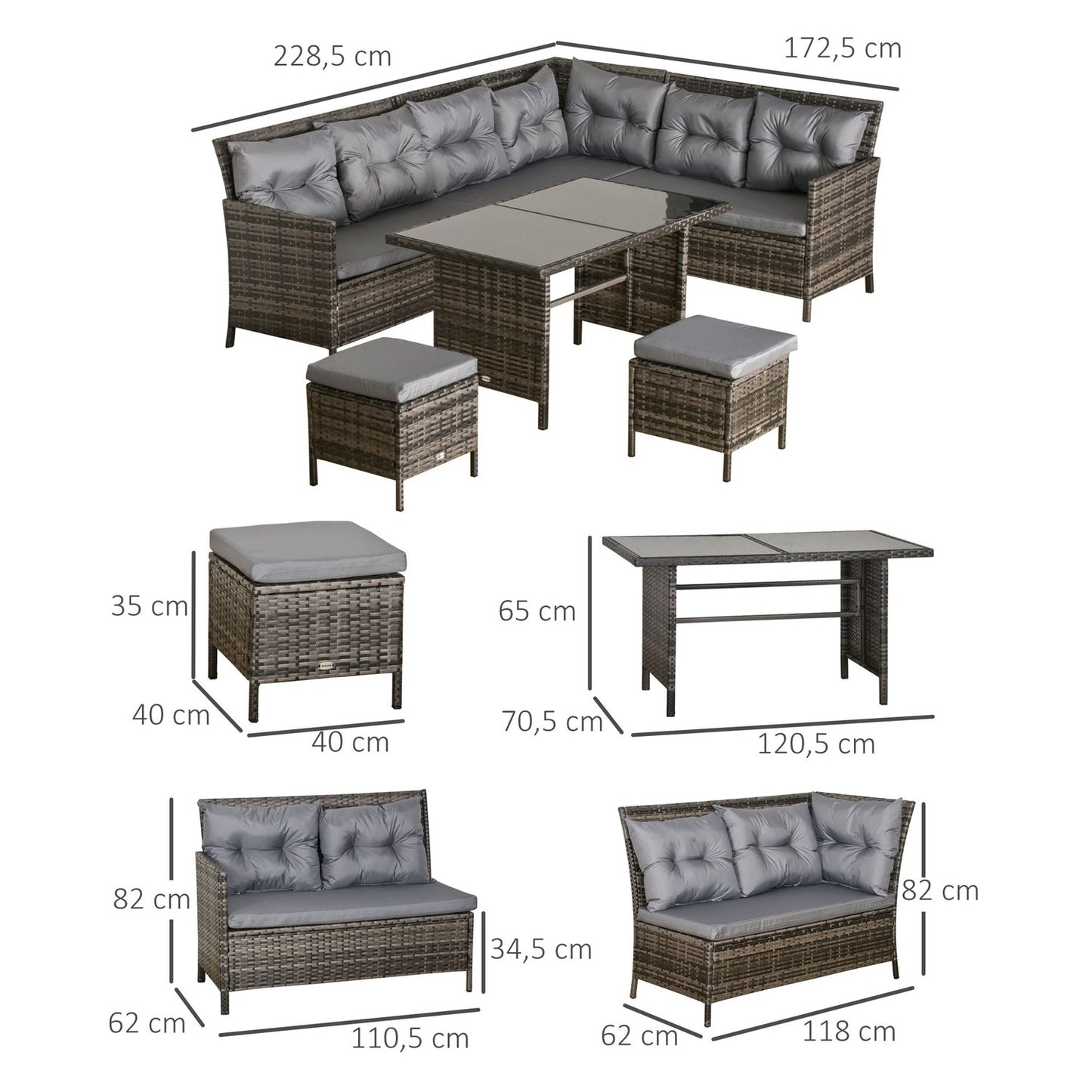 Gray Polyrattan Outdoor Lounge Set with cushions
