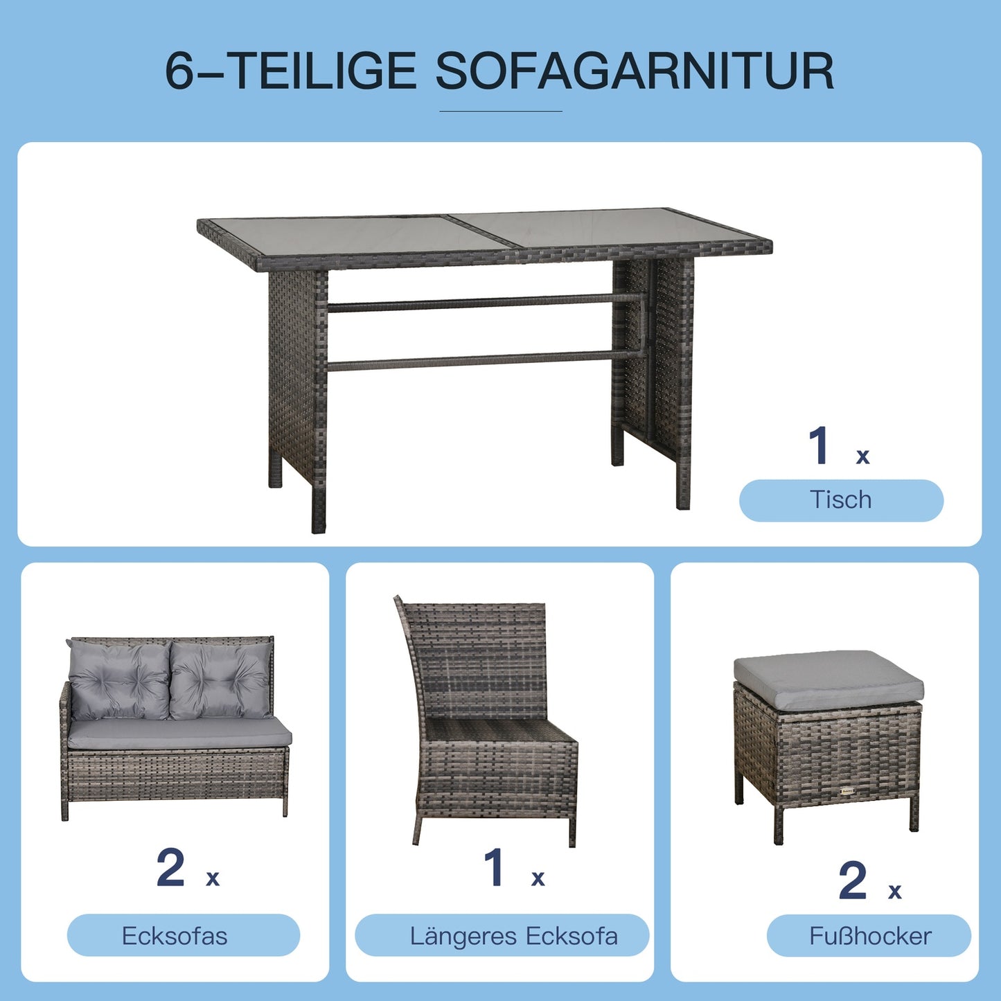 Gray Polyrattan Outdoor Lounge Set with cushions