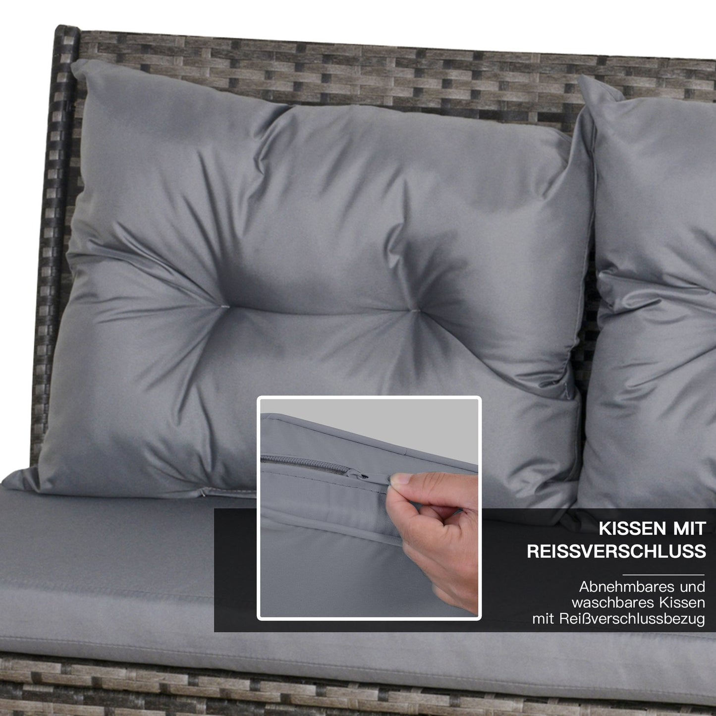 Gray Polyrattan Outdoor Lounge Set with cushions