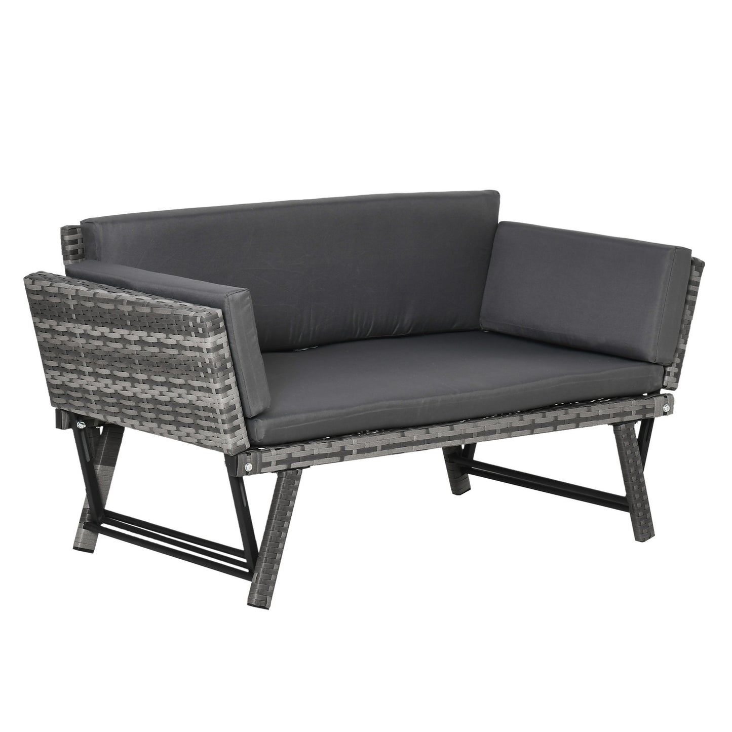 Poly rattan gray 2-seater garden sofa with folding arms