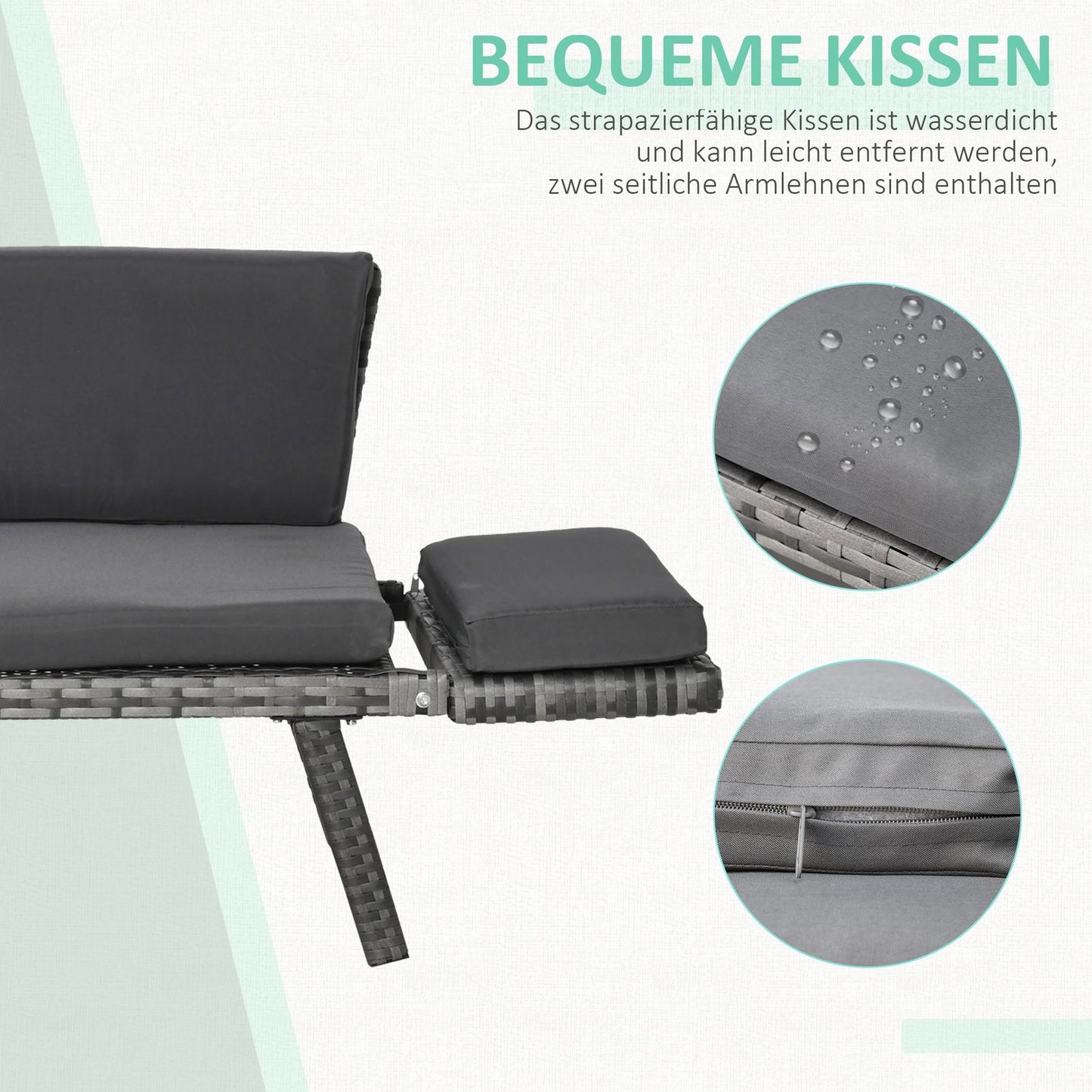 Poly rattan gray 2-seater garden sofa with folding arms