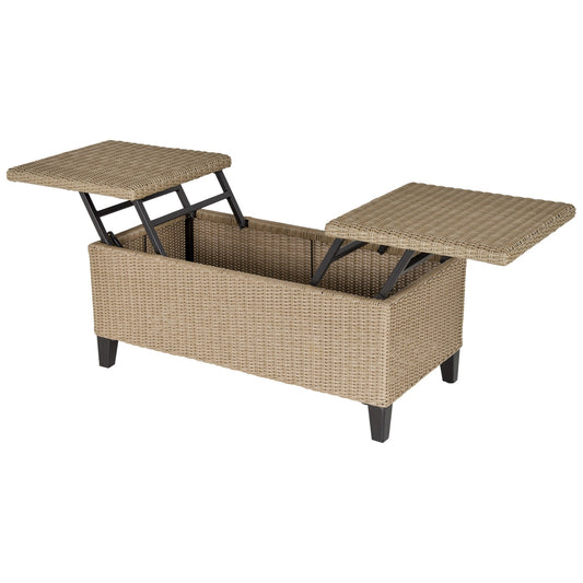 Extendable garden coffee table in poly rattan, khaki steel