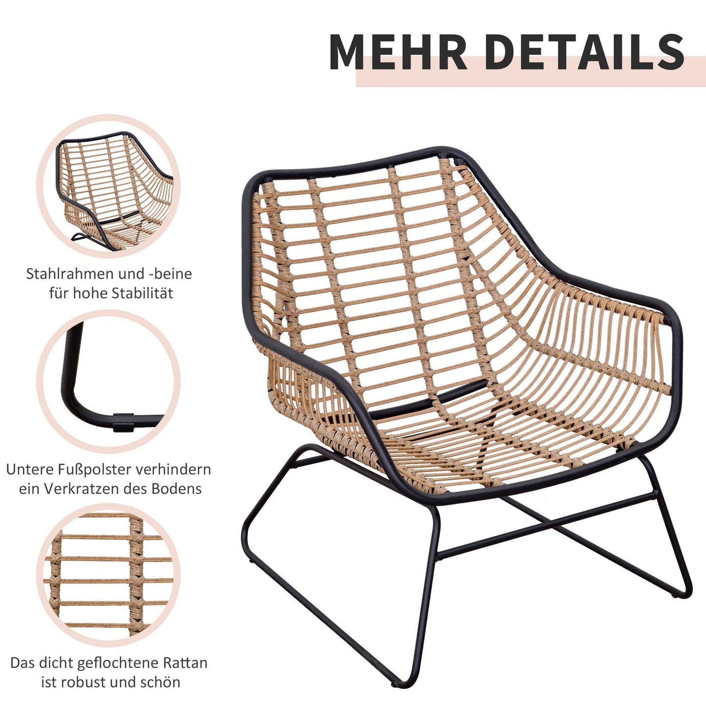 4-person sofa group in rattan, table in tempered glass, cushions