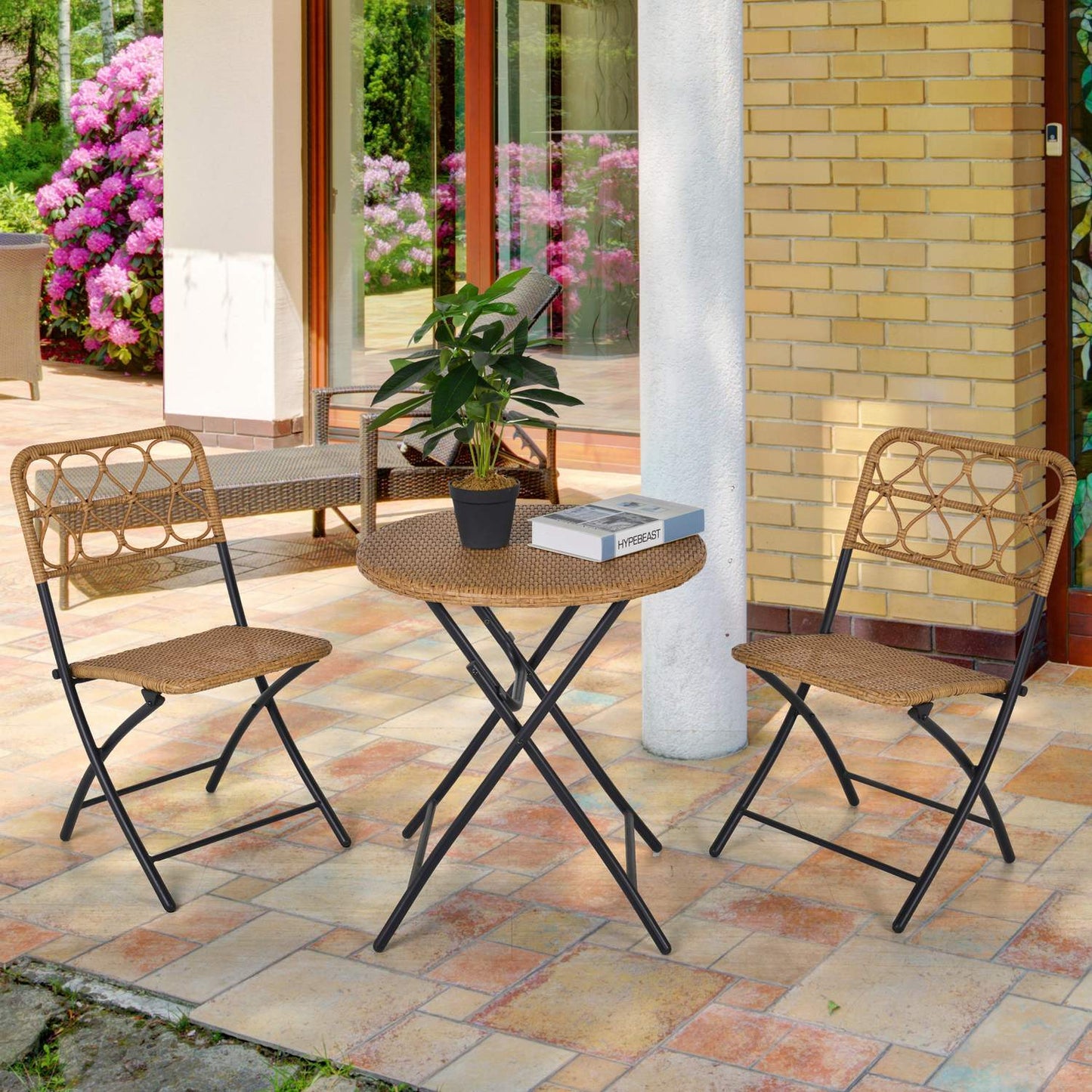 Polyrattan 2-person bistro set, foldable outdoor furniture