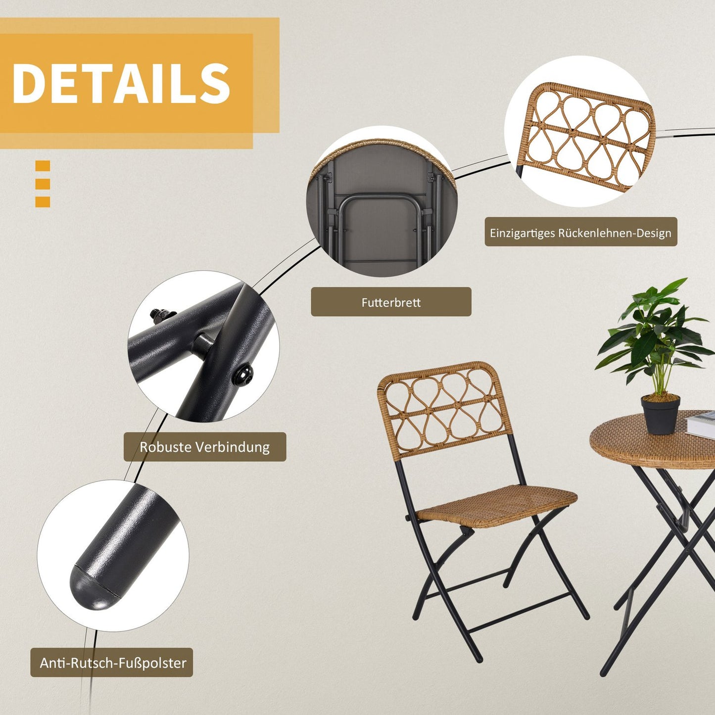 Polyrattan 2-person bistro set, foldable outdoor furniture