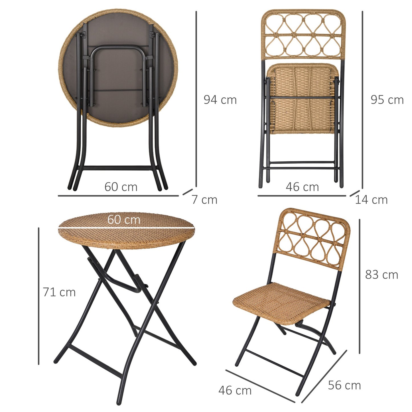Polyrattan 2-person bistro set, foldable outdoor furniture