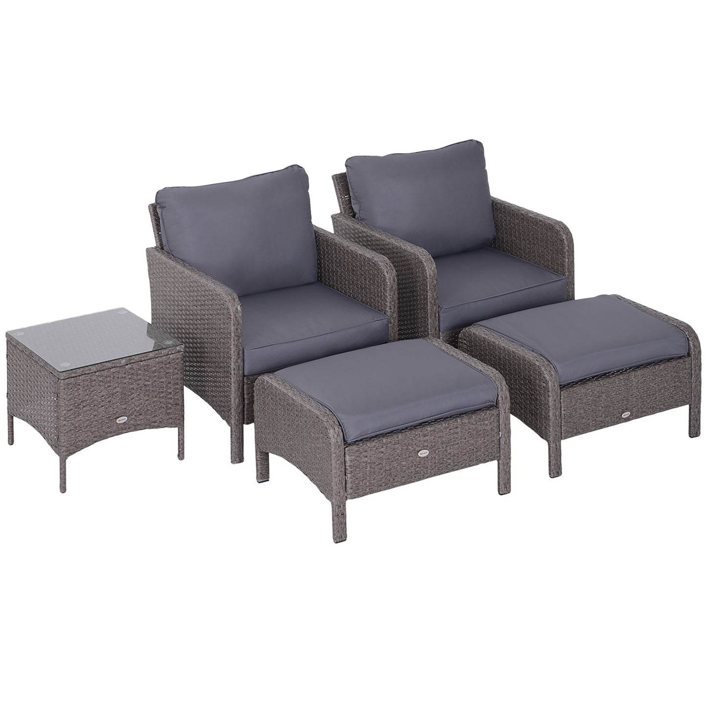 Outdoor dining set in polyrattan, dark grey, with cushions