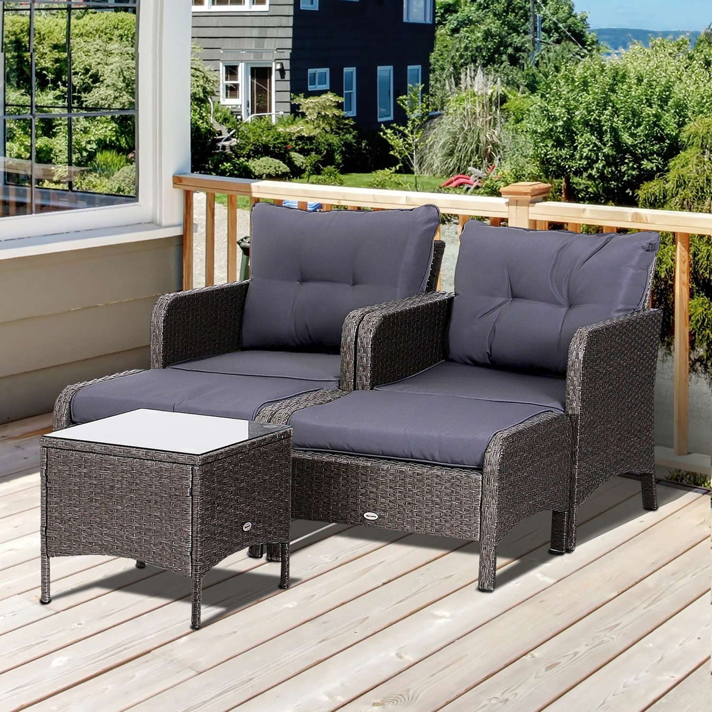 Outdoor dining set in polyrattan, dark grey, with cushions