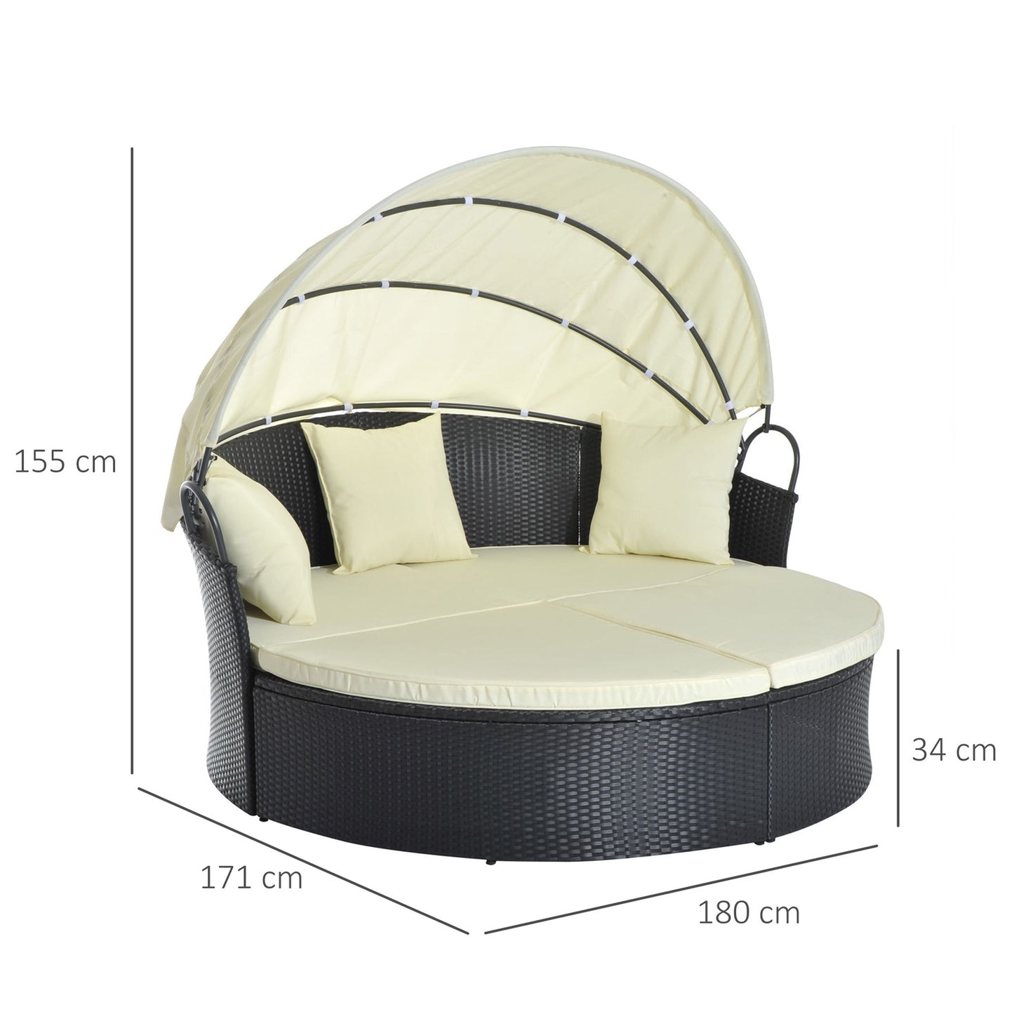 Outdoor Polyrattan Sun Island - folding canopy, cream 171x180x155cm