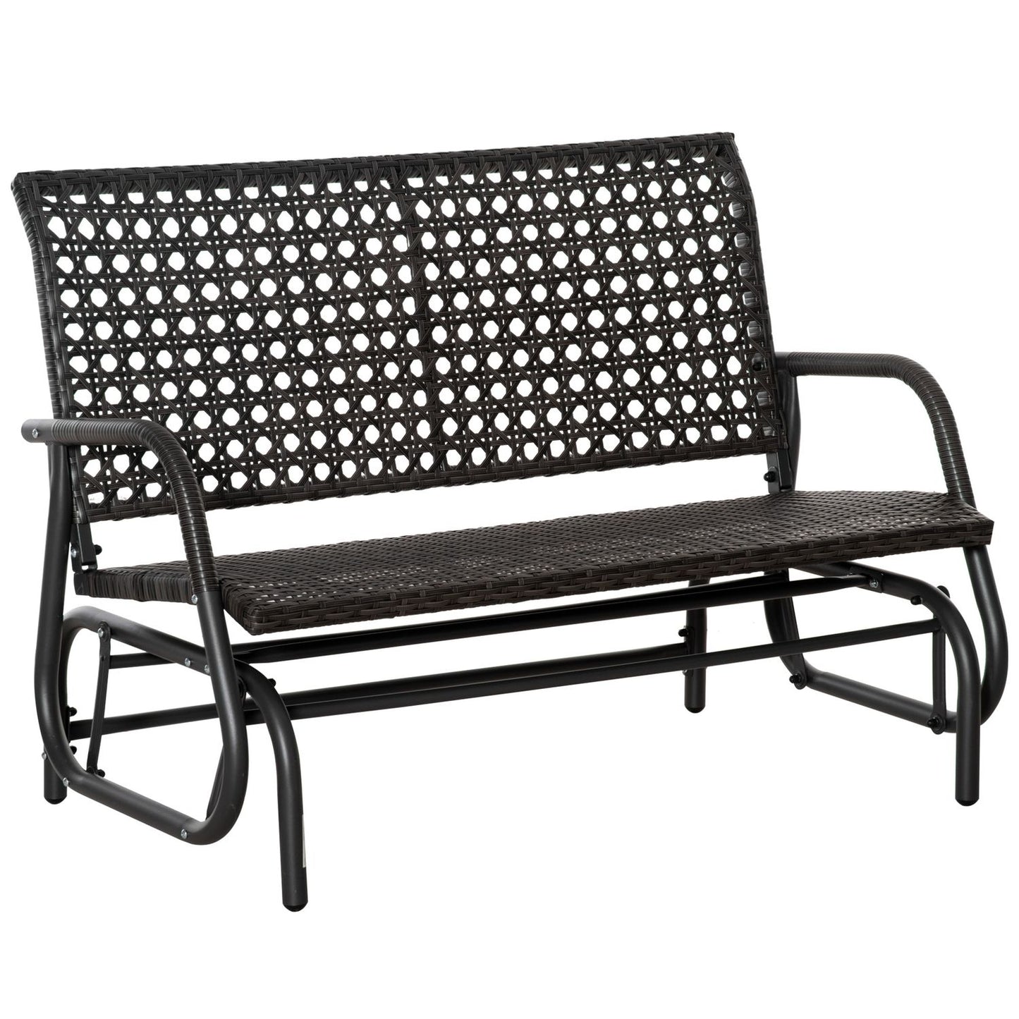 Outdoor poly rattan rocking bench, 2-seater, grey, 70x120x84 cm