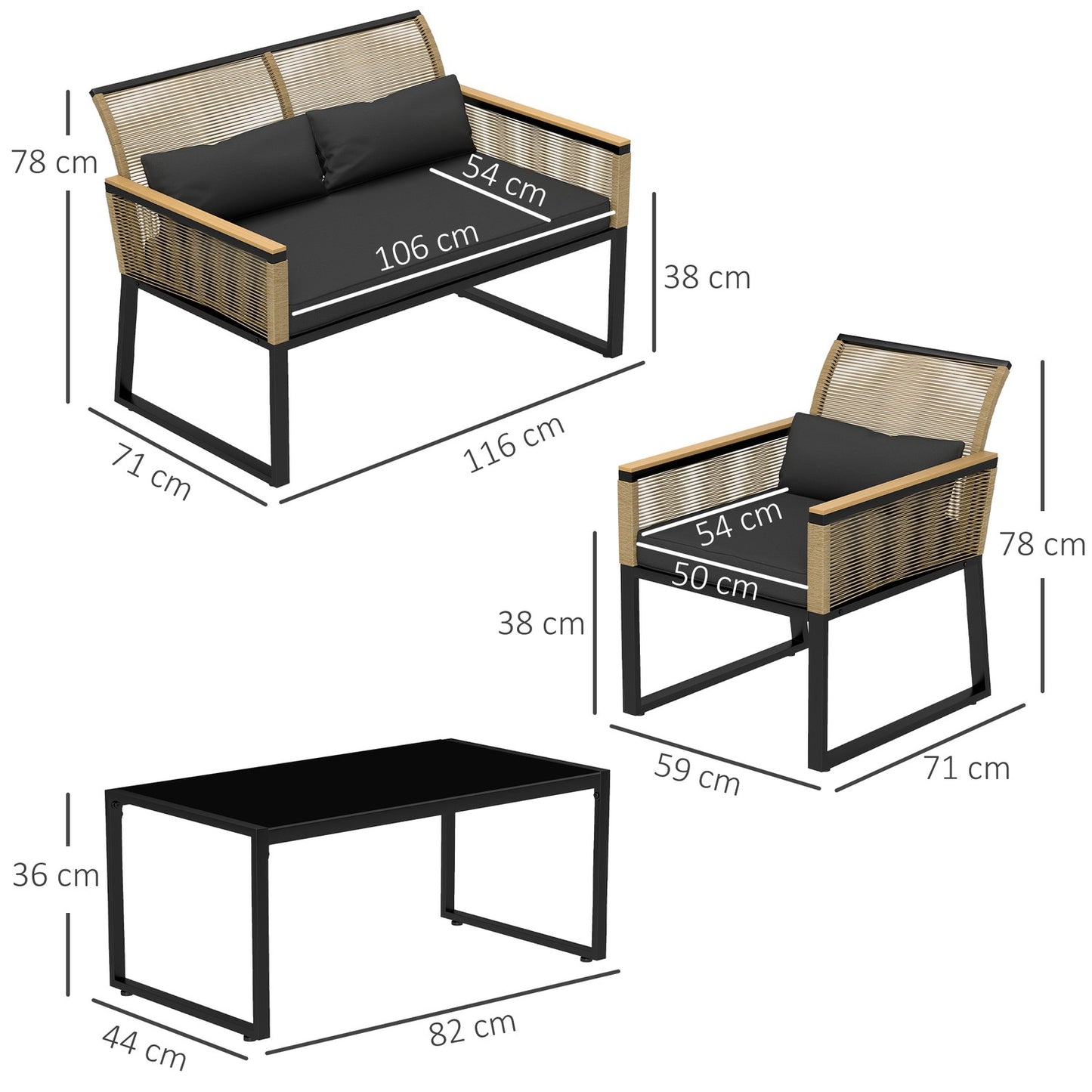 Polyrattan 4-piece weatherproof garden furniture set