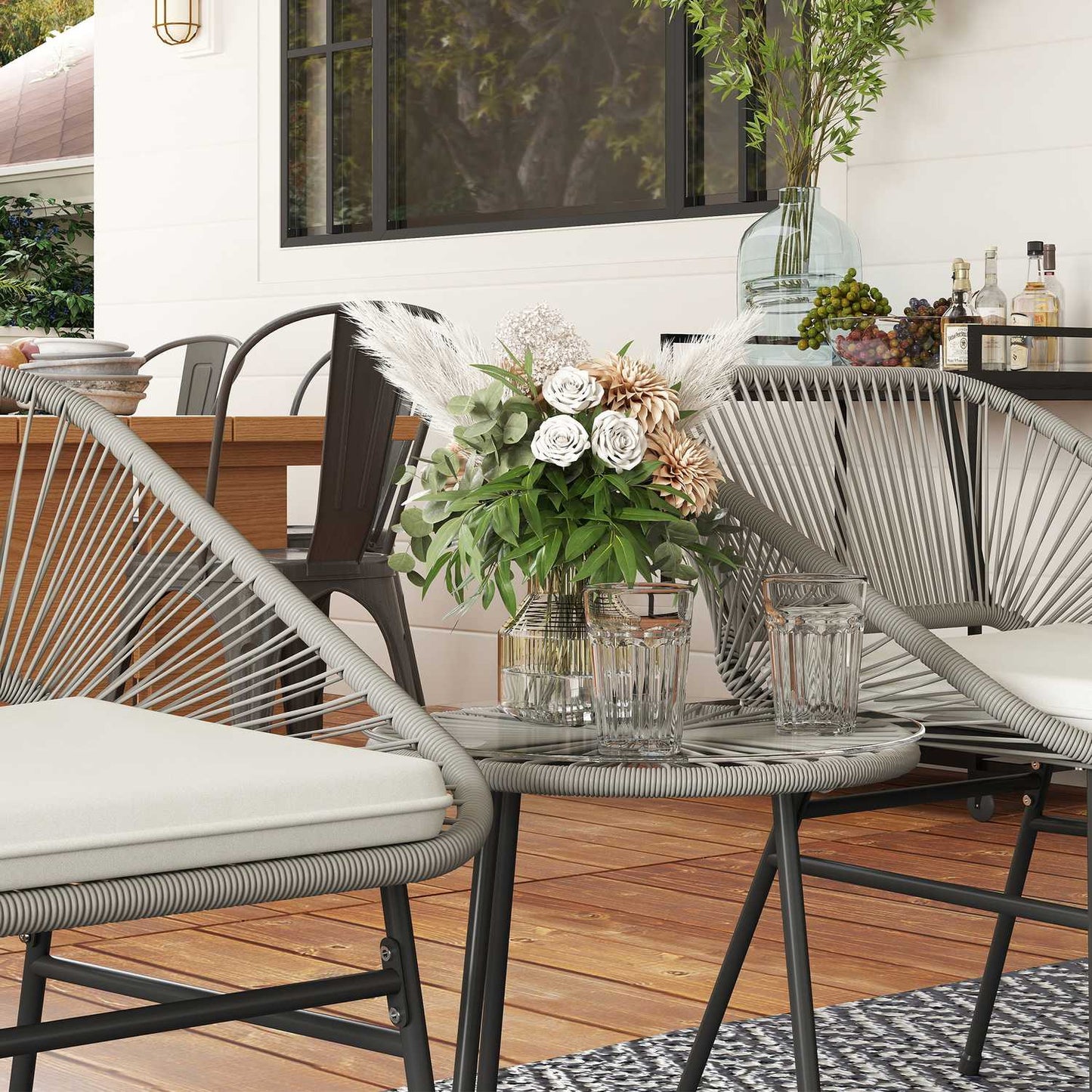 Outdoor poly rattan lounge set, weatherproof, 3-piece, dark grey