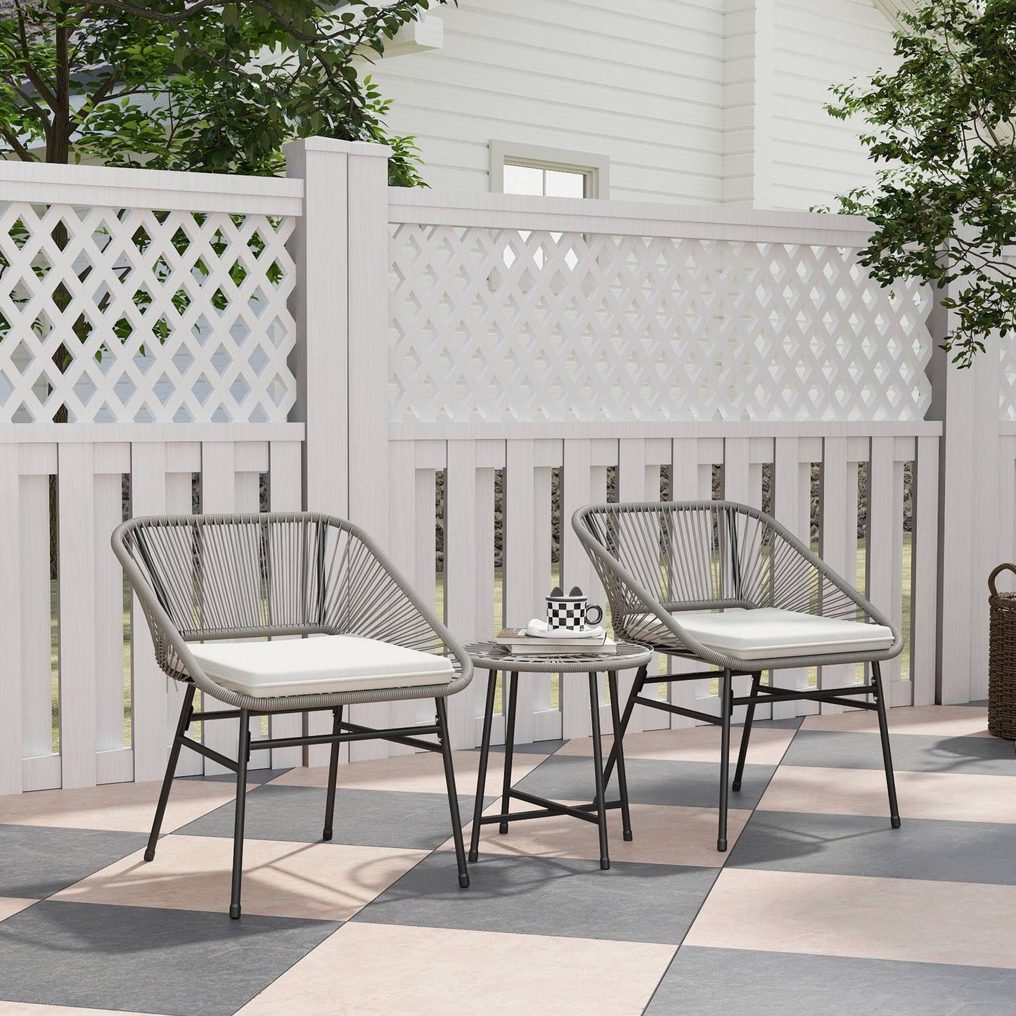 Outdoor poly rattan lounge set, weatherproof, 3-piece, dark grey