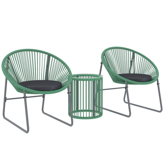Polyrattan 3-piece Outdoor Lounge Set, green cushions