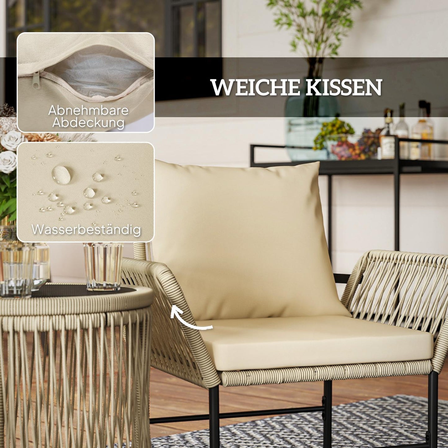 Outdoor balcony Garden furniture set, 3-piece, weatherproof