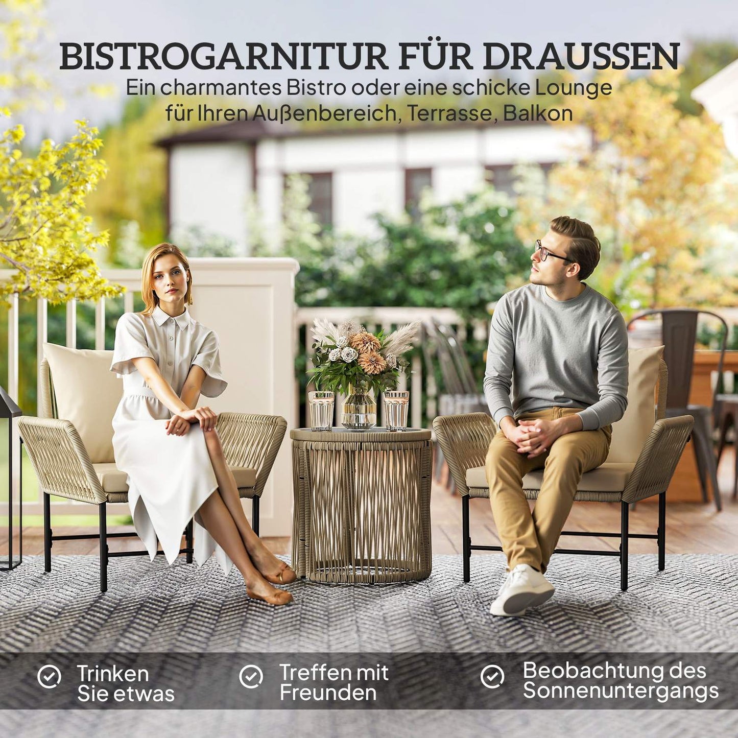 Outdoor balcony Garden furniture set, 3-piece, weatherproof