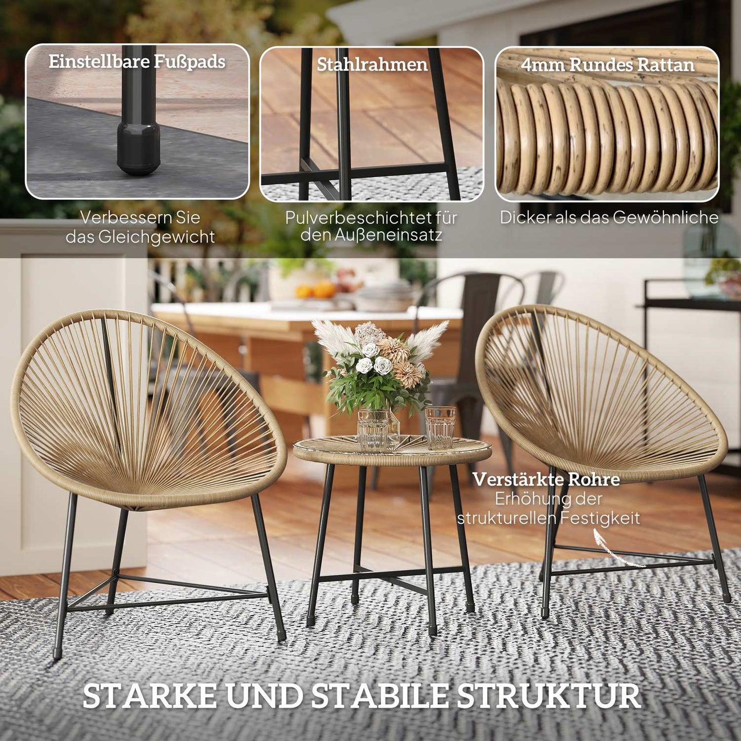 Polyrattan Outdoor Lounge Set, 3-piece, weatherproof