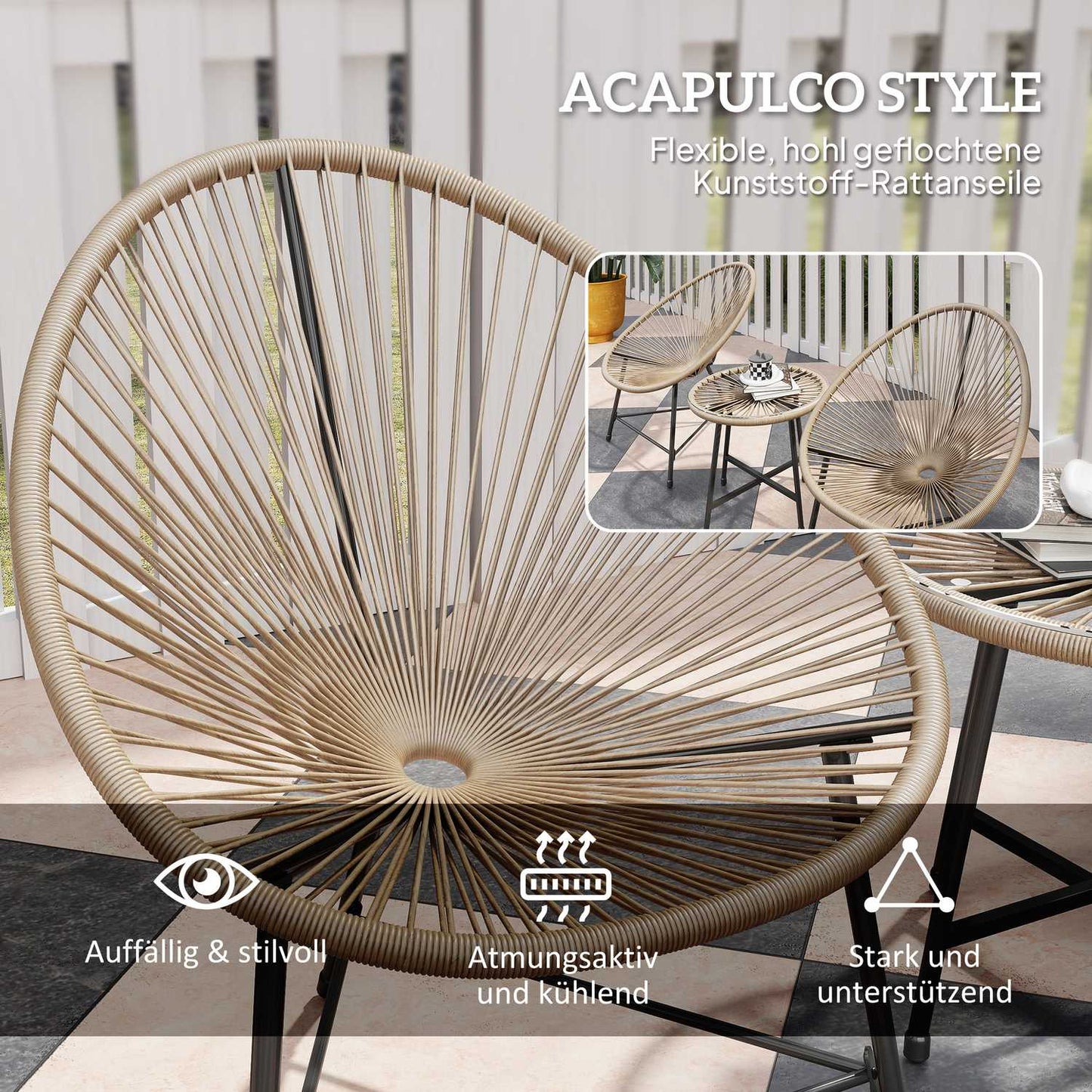 Polyrattan Outdoor Lounge Set, 3-piece, weatherproof