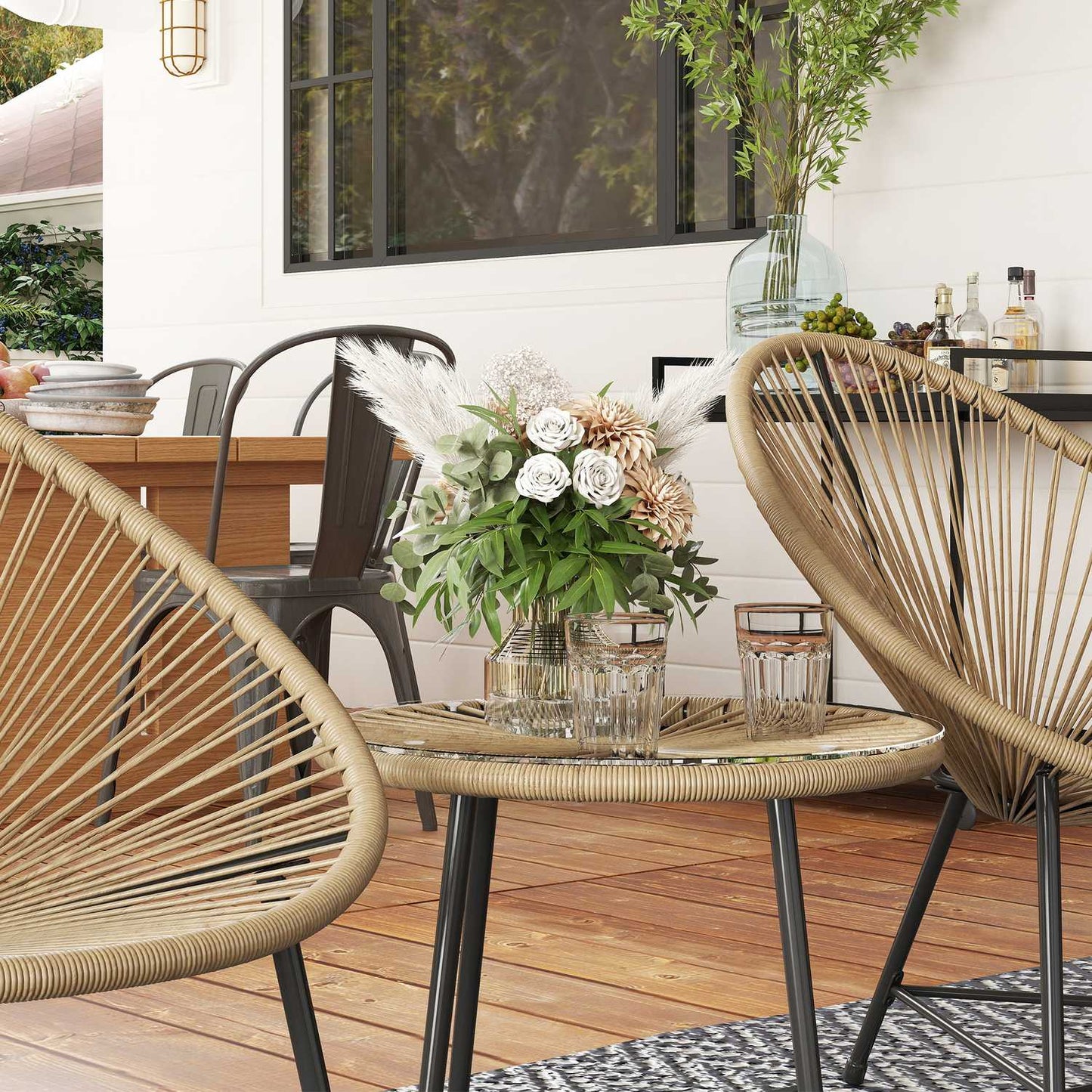 Polyrattan Outdoor Lounge Set, 3-piece, weatherproof