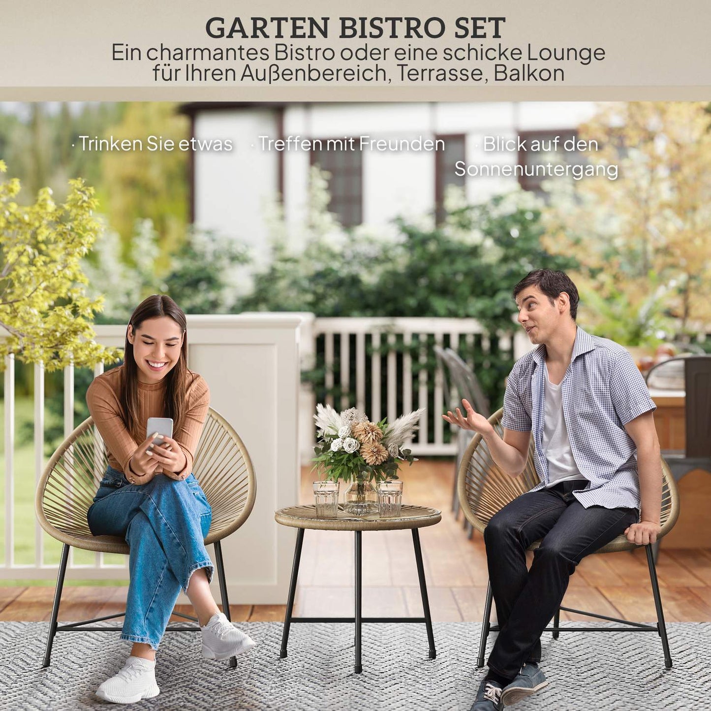 Polyrattan Outdoor Lounge Set, 3-piece, weatherproof