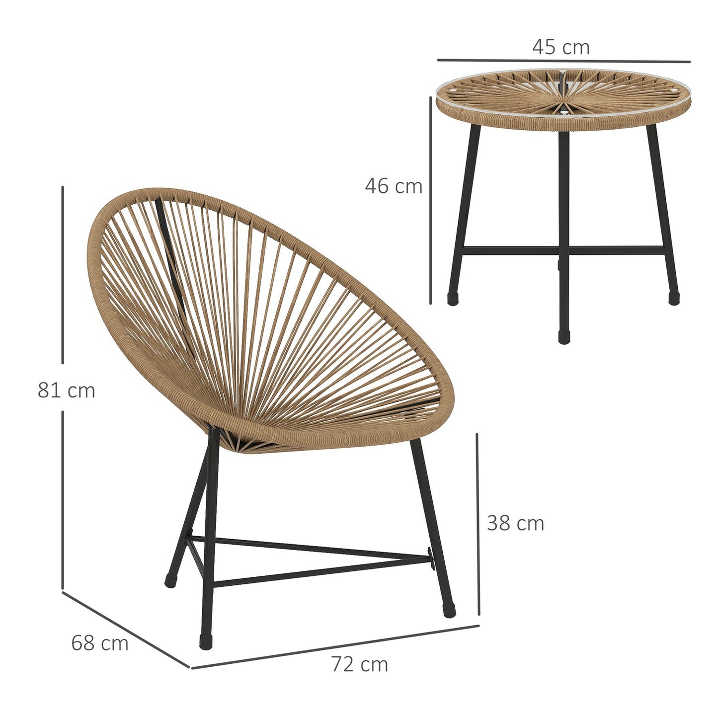 Polyrattan Outdoor Lounge Set, 3-piece, weatherproof