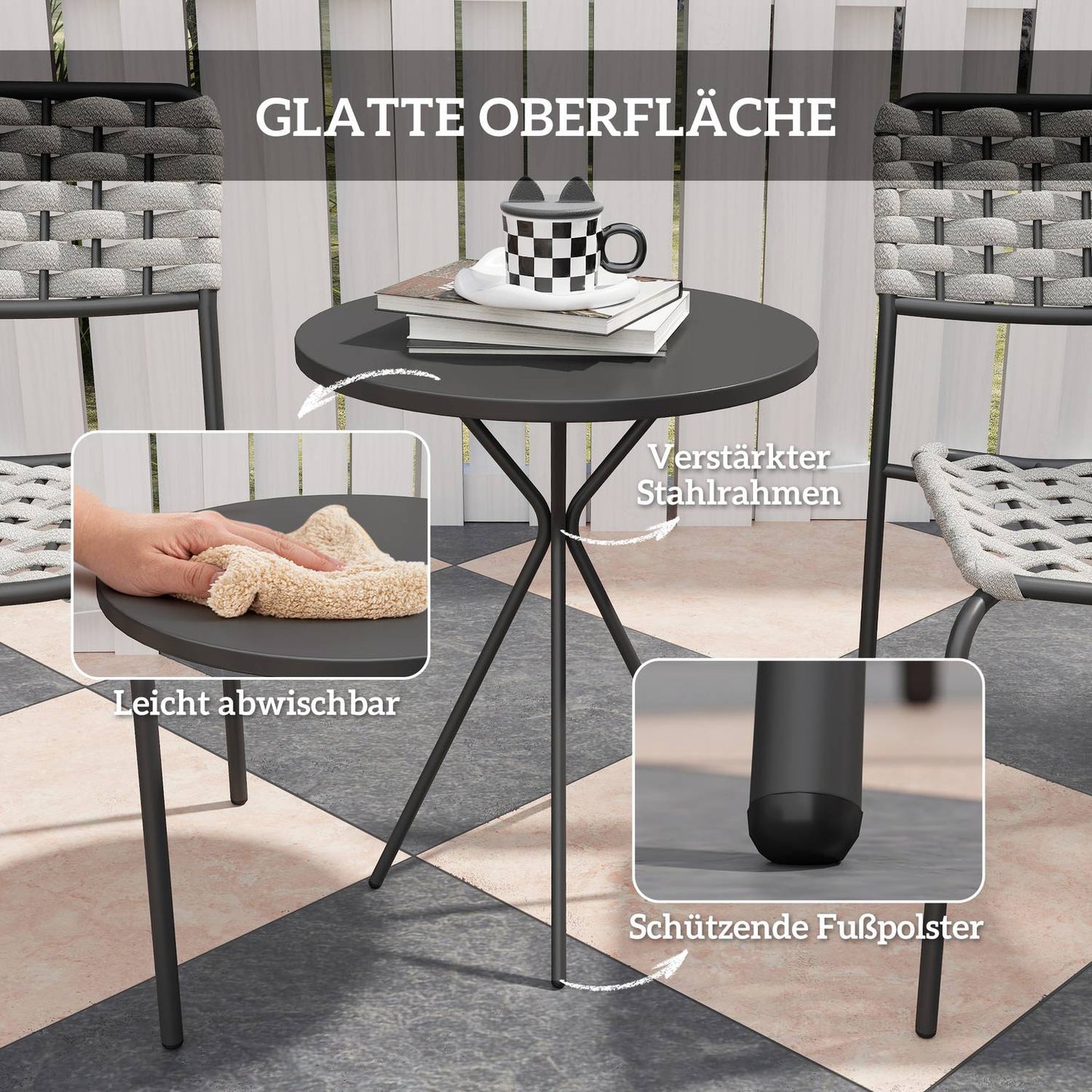 Outdoor furniture in poly rattan, 3-part, weatherproof, gray