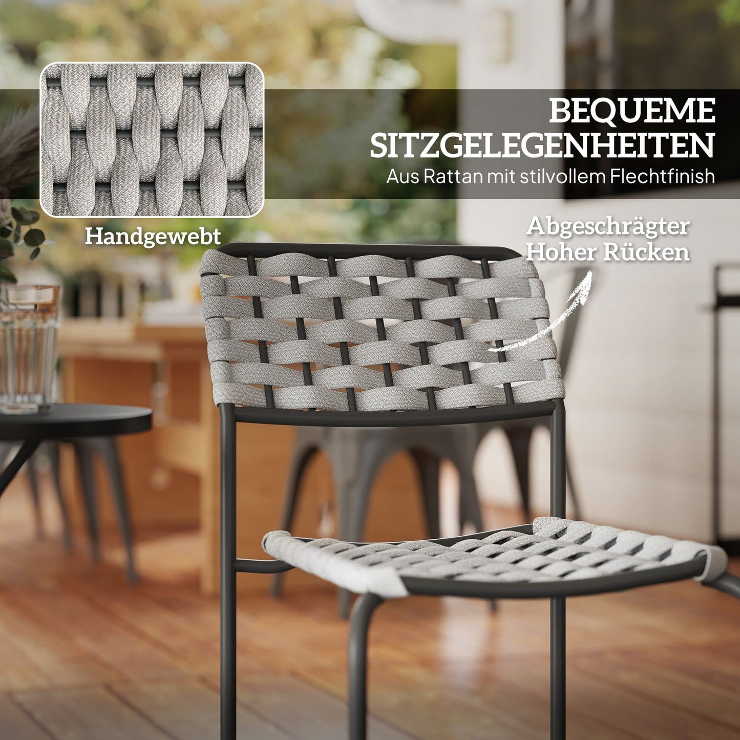 Outdoor furniture in poly rattan, 3-part, weatherproof, gray