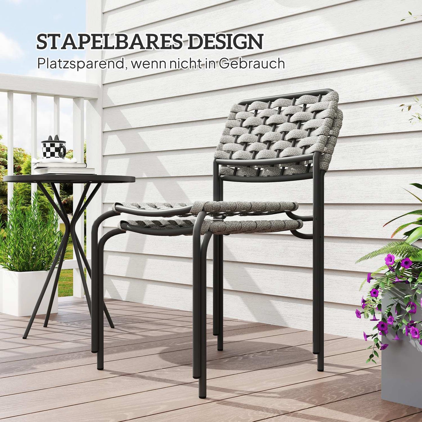 Outdoor furniture in poly rattan, 3-part, weatherproof, gray