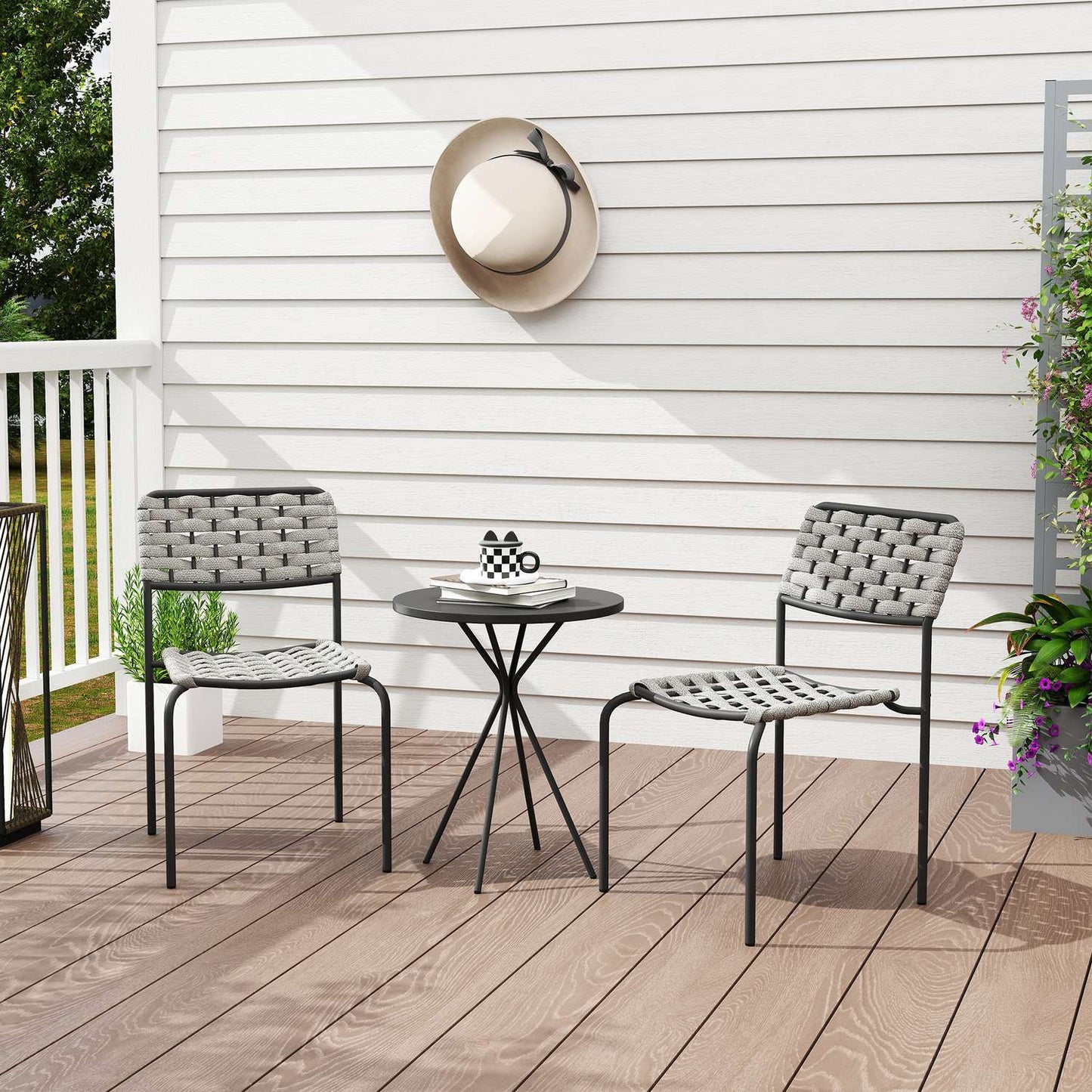 Outdoor furniture in poly rattan, 3-part, weatherproof, gray