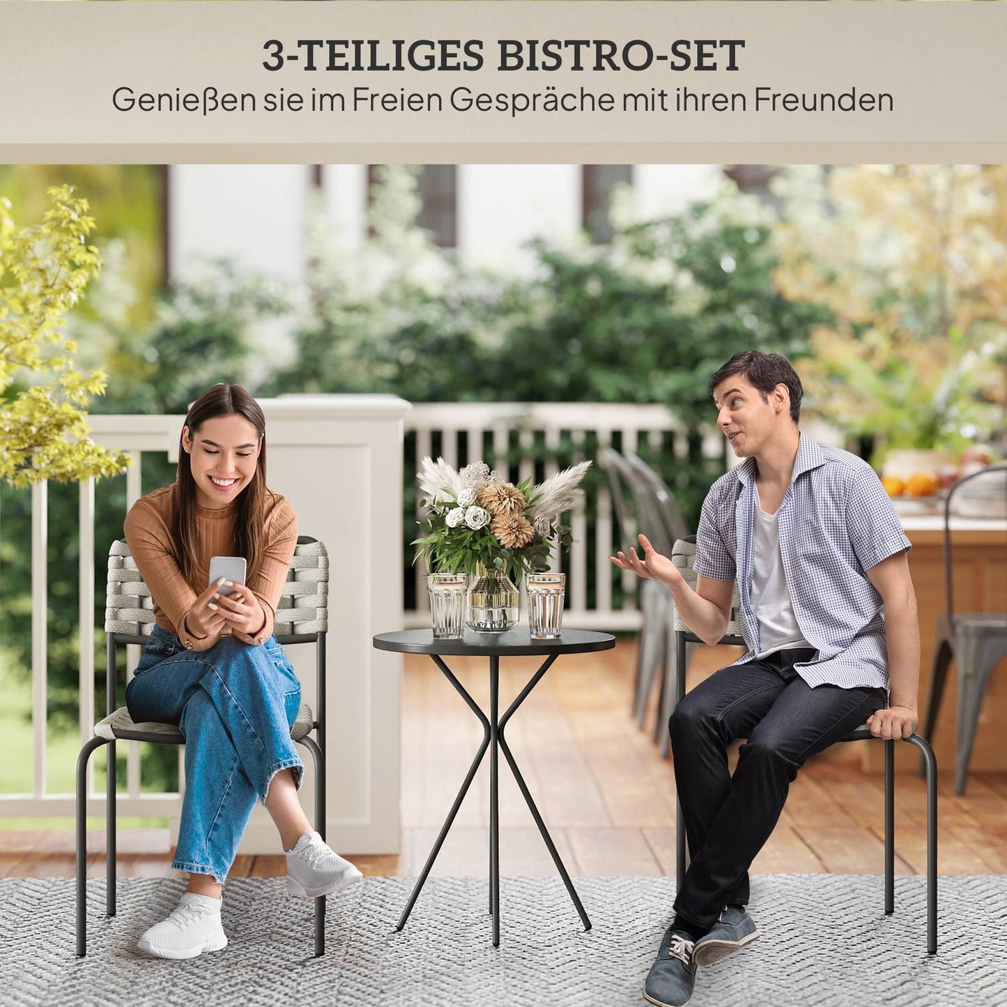 Outdoor furniture in poly rattan, 3-part, weatherproof, gray