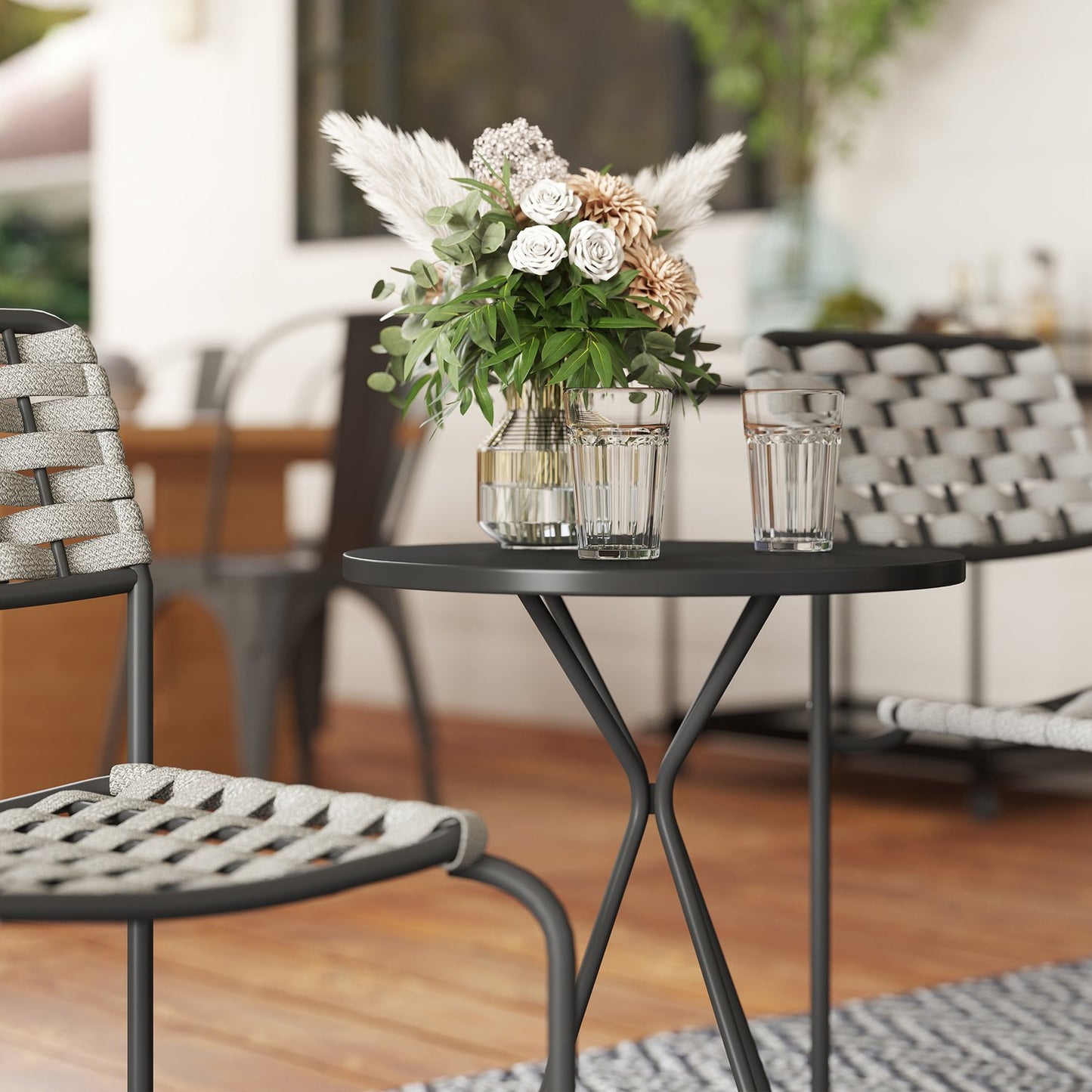 Outdoor furniture in poly rattan, 3-part, weatherproof, gray