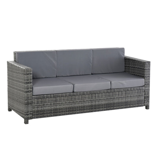 3 Seater Poly Rattan Garden Sofa with Cushions - Grey