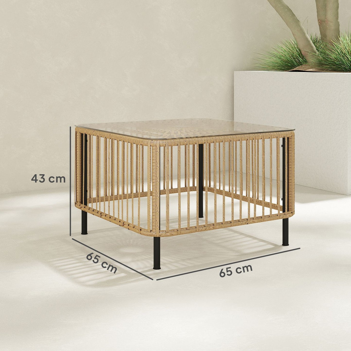 Weatherproof Polyrattan Square Patio Table 65x65 cm