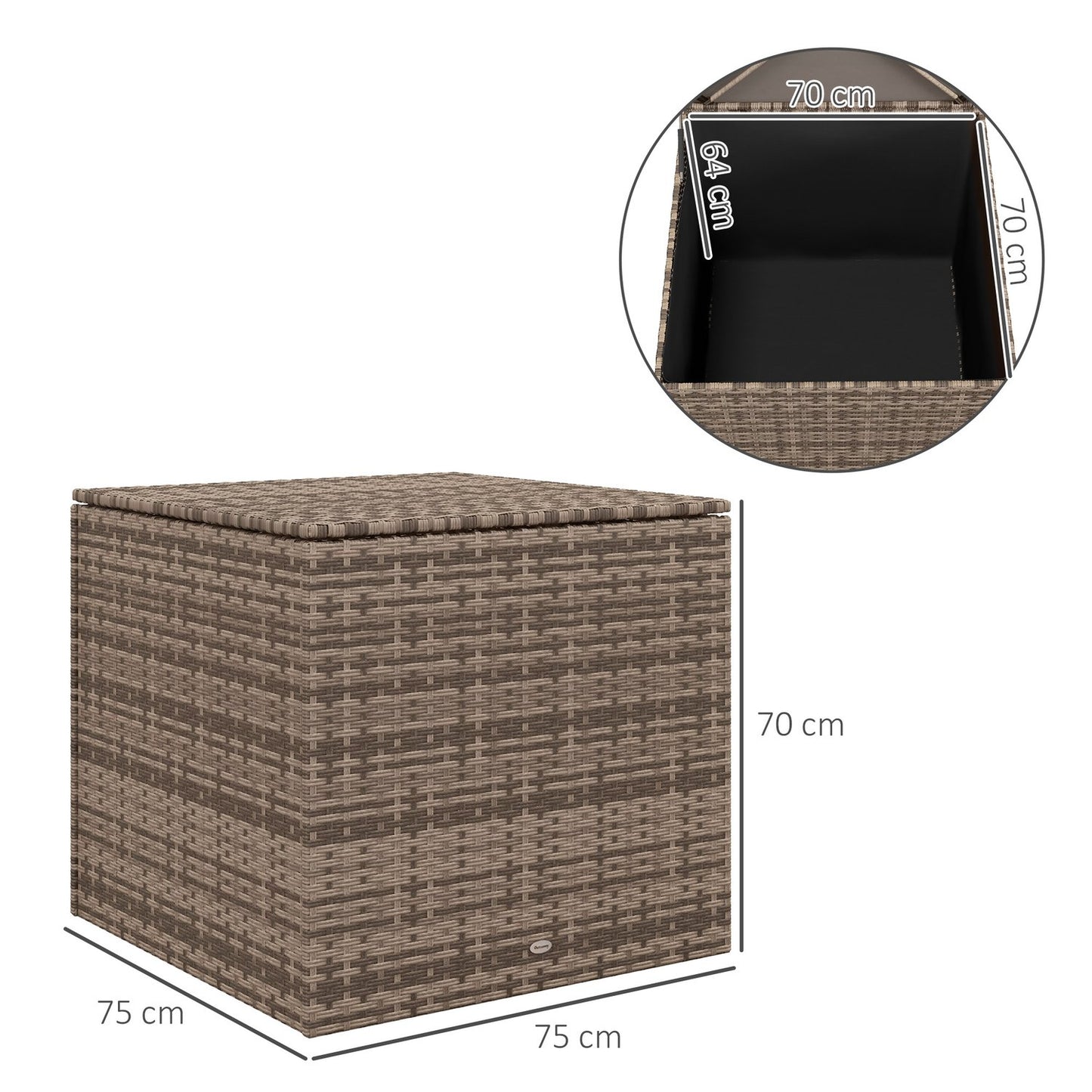 Weather-resistant storage box in poly rattan with auto-lift lid