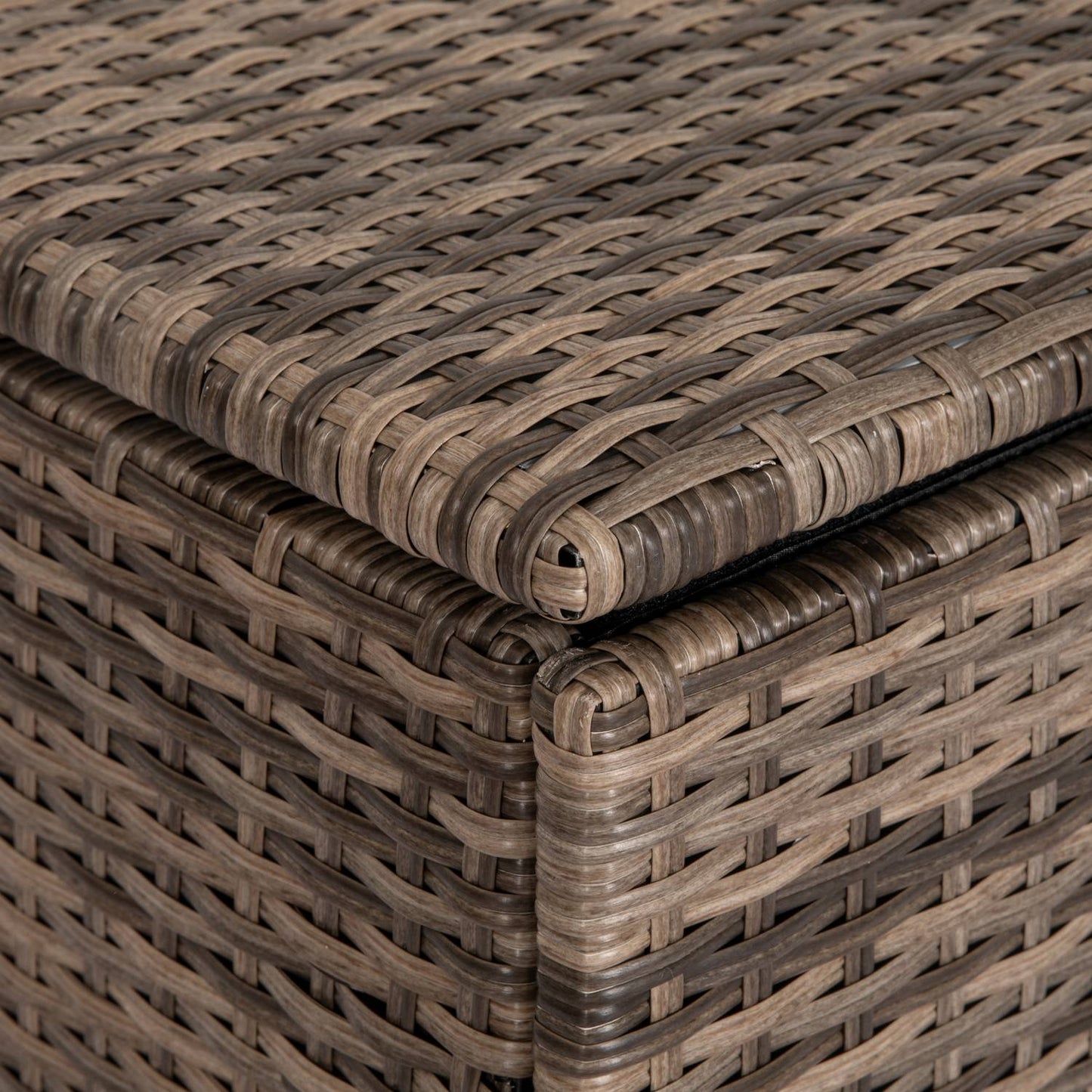 Weather-resistant storage box in poly rattan with auto-lift lid