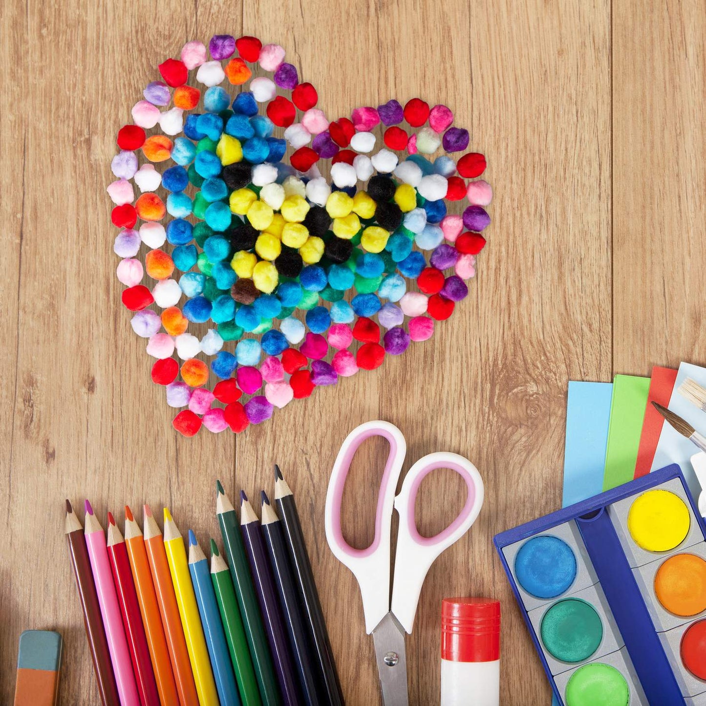 Pompoms, colored, 200 pcs