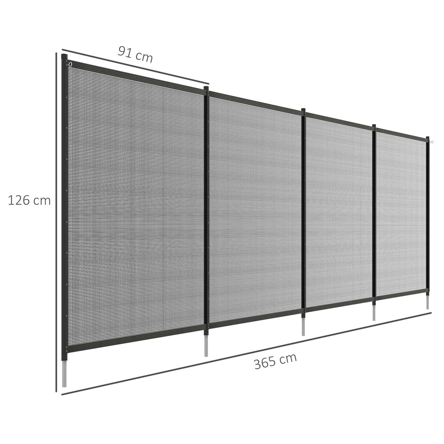 Black garden and pool fence 365x126 cm, Set of 4 panels