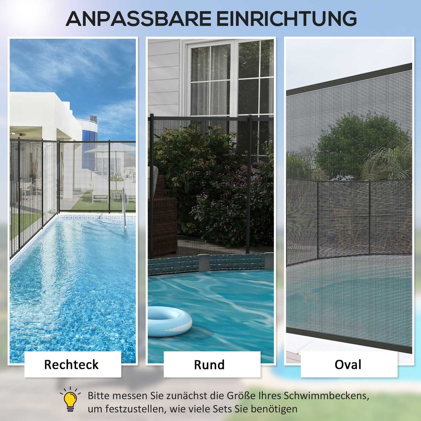 Black garden and pool fence 365x126 cm, Set of 4 panels
