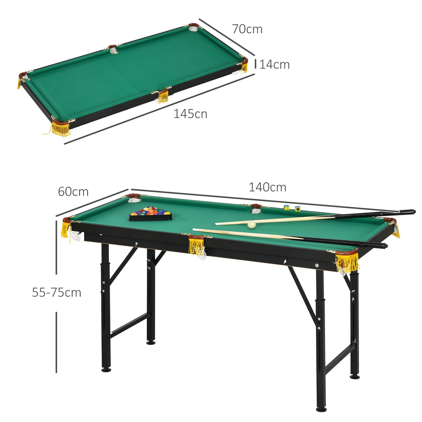 Folding 4.6ft Green Pool Table Set for Adults and Youth