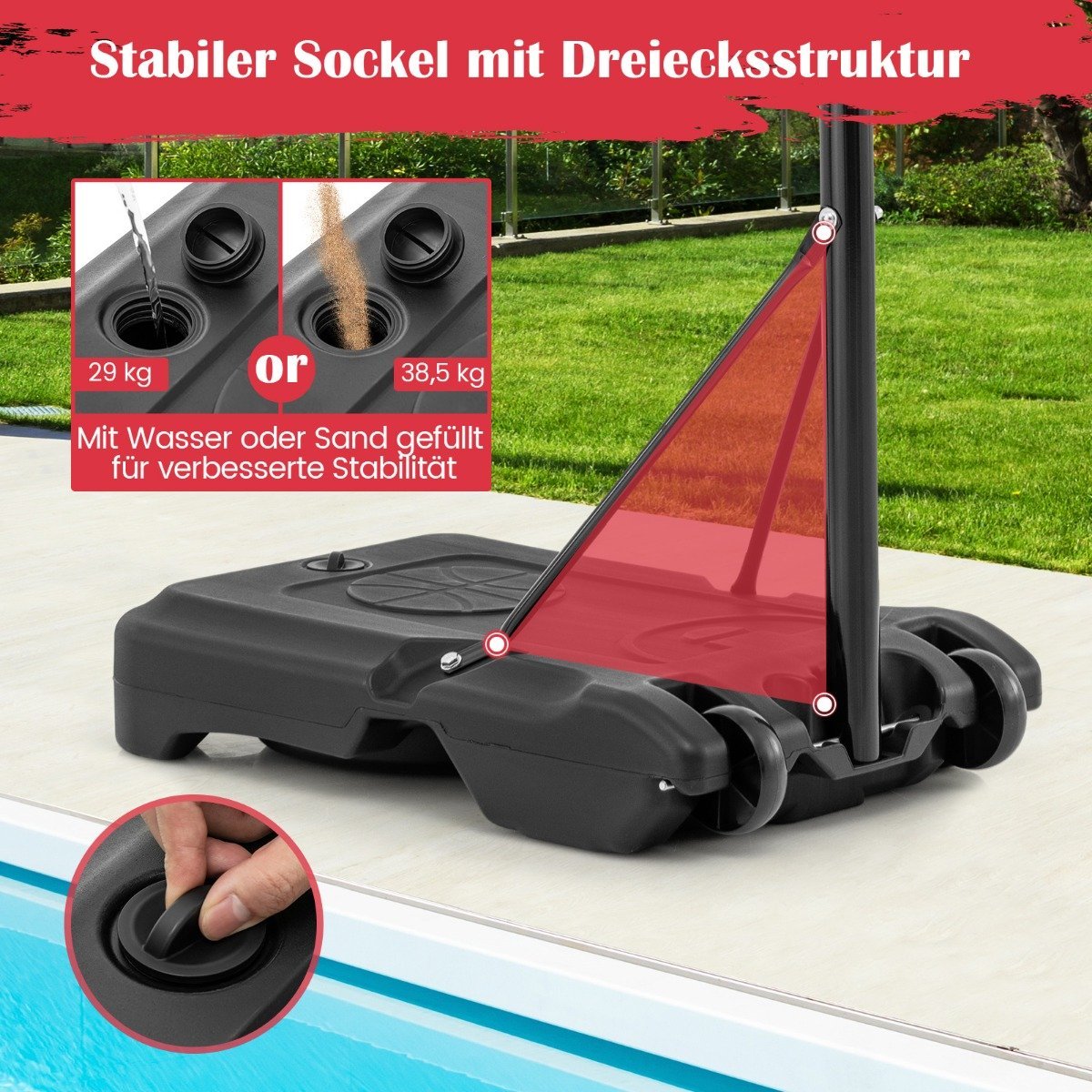 Pool basketball hoop outdoor basketball stand 115-135 cm height adjustable red